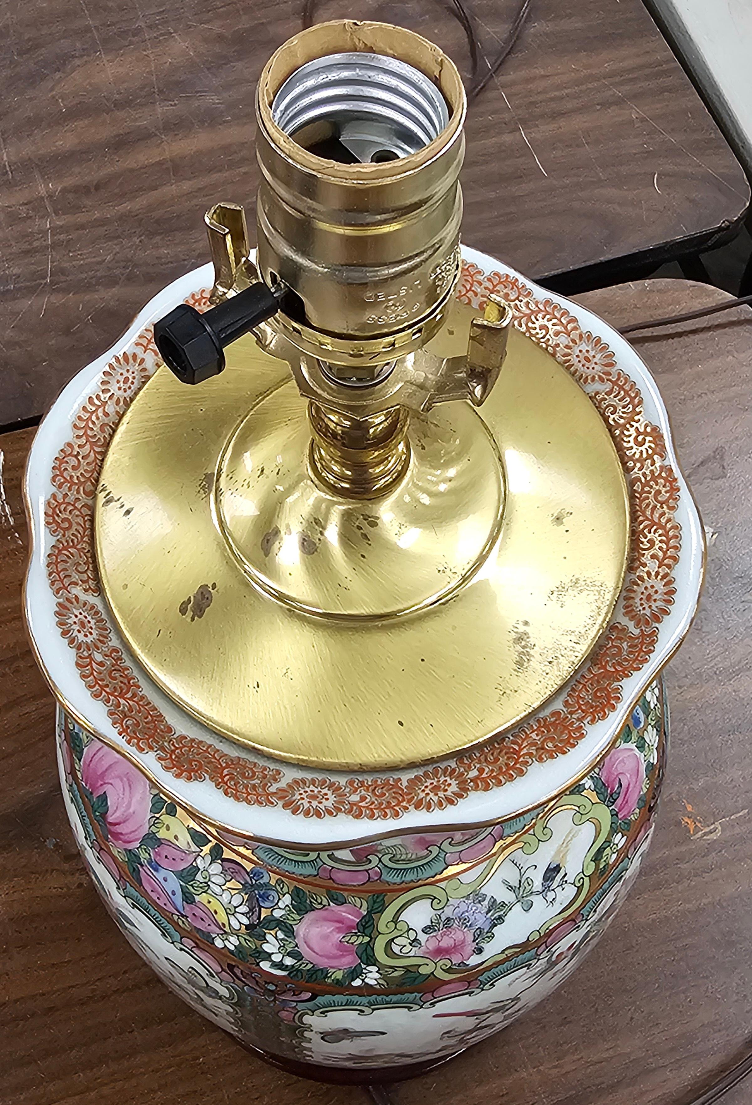 20th Century Mid Century  Rose Medallion Vase Mounted as Lamp For Sale