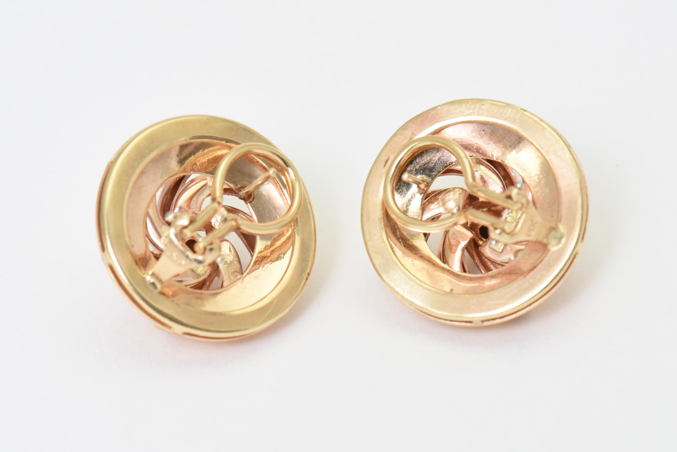 Women's Retro Mid 20th Century Flower Rose and Yellow Gold Earrings