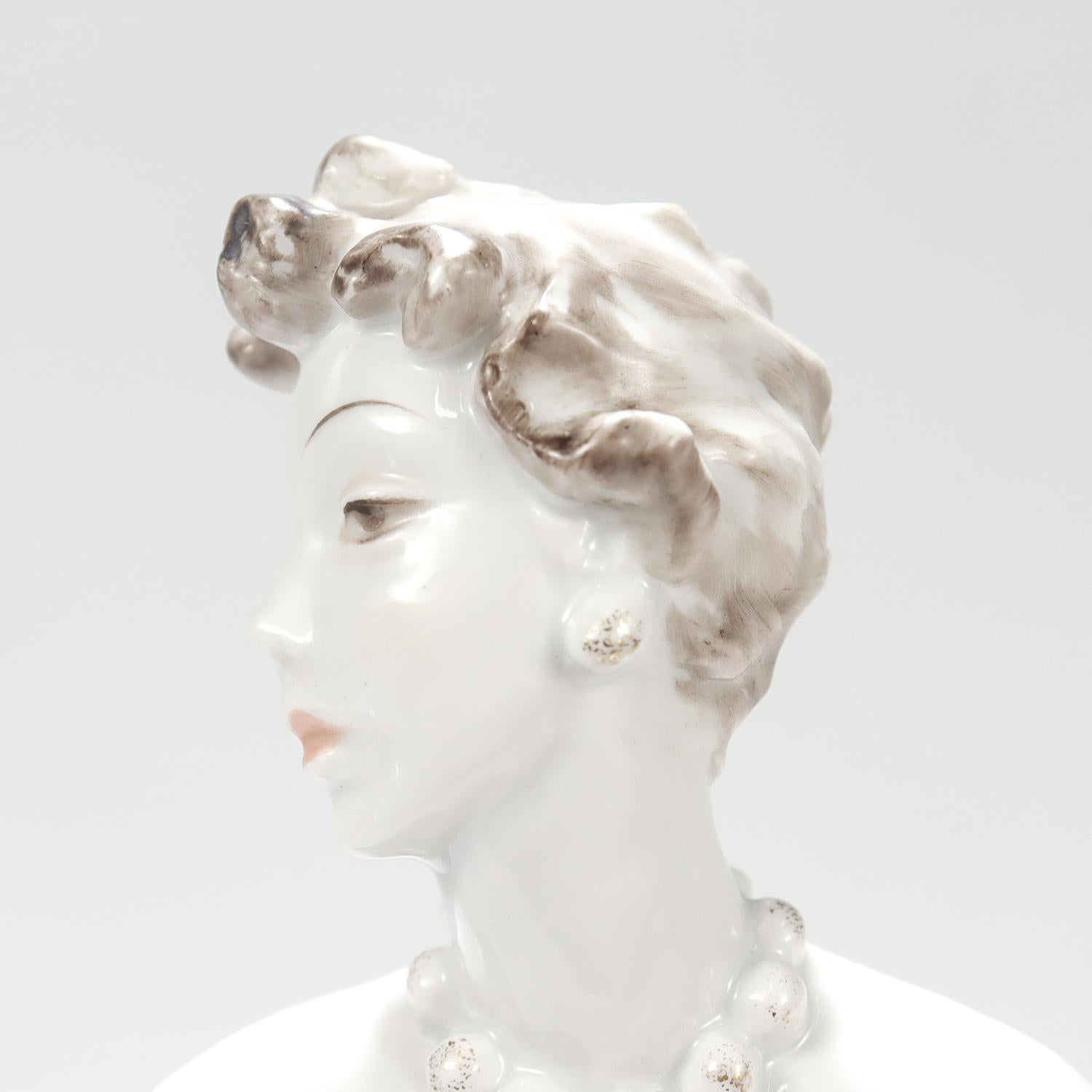 Gilt Mid-Century Rosenthal Porcelain Figurine of a Woman by L. Friedrich-Gronau For Sale