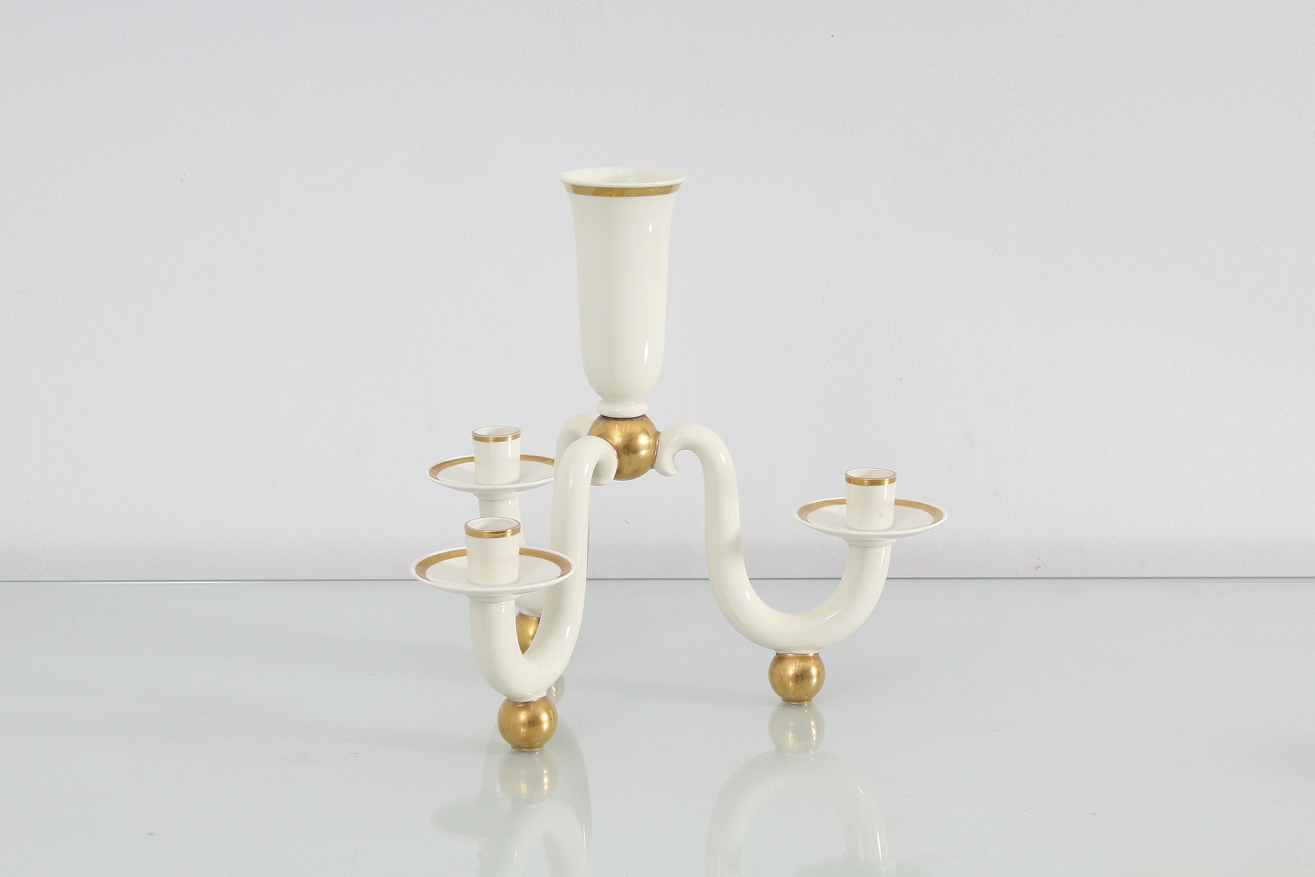 Mid-Century Rosenthal White Porcelain Candelabra, 1940s In Good Condition In Palermo, IT