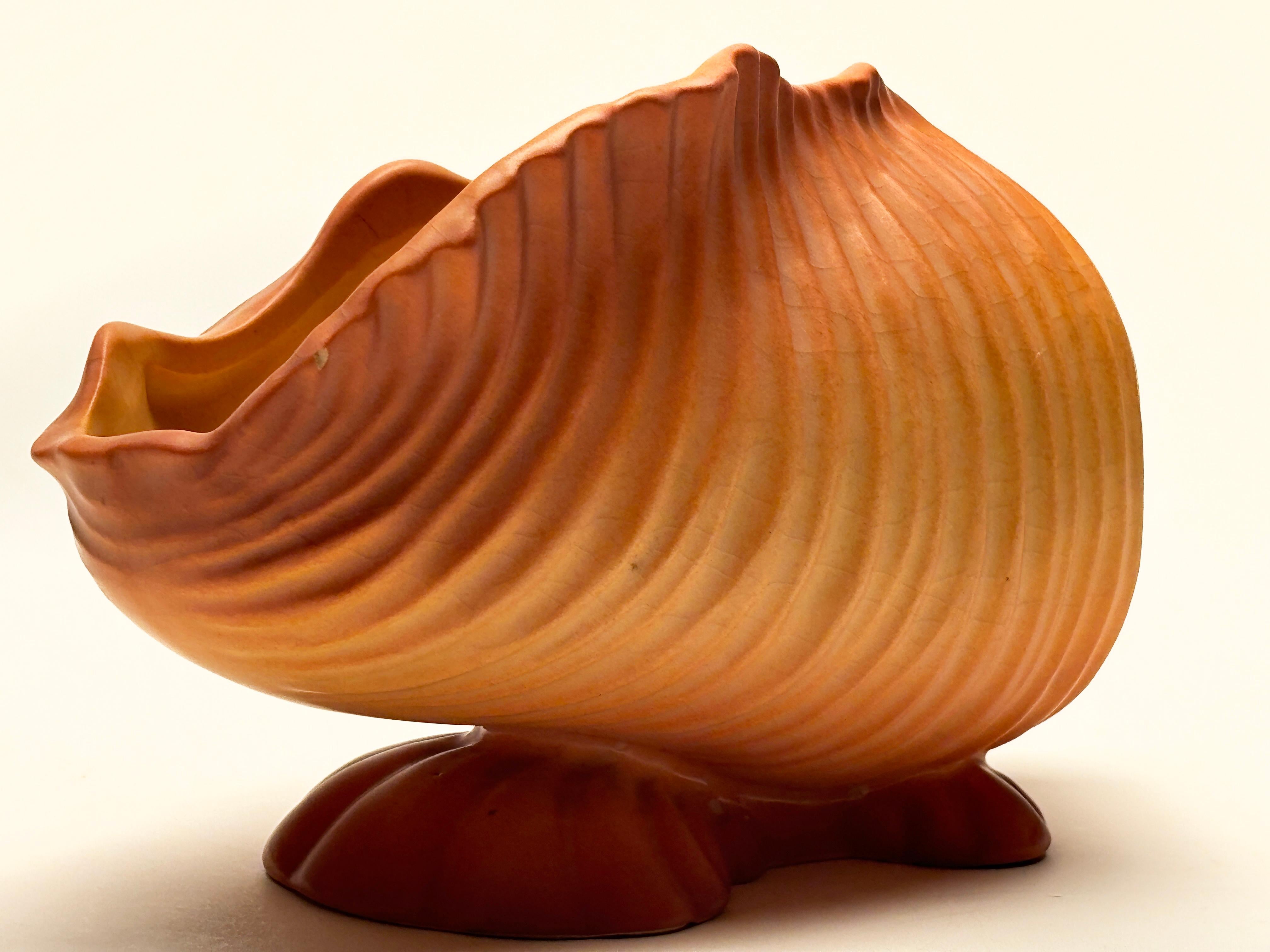 Glazed Mid Century Roseville Pottery Terra Cotta Conch Shell RARE
