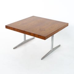 Mid Century Rosewood and Aluminum Sleigh Base Side Table