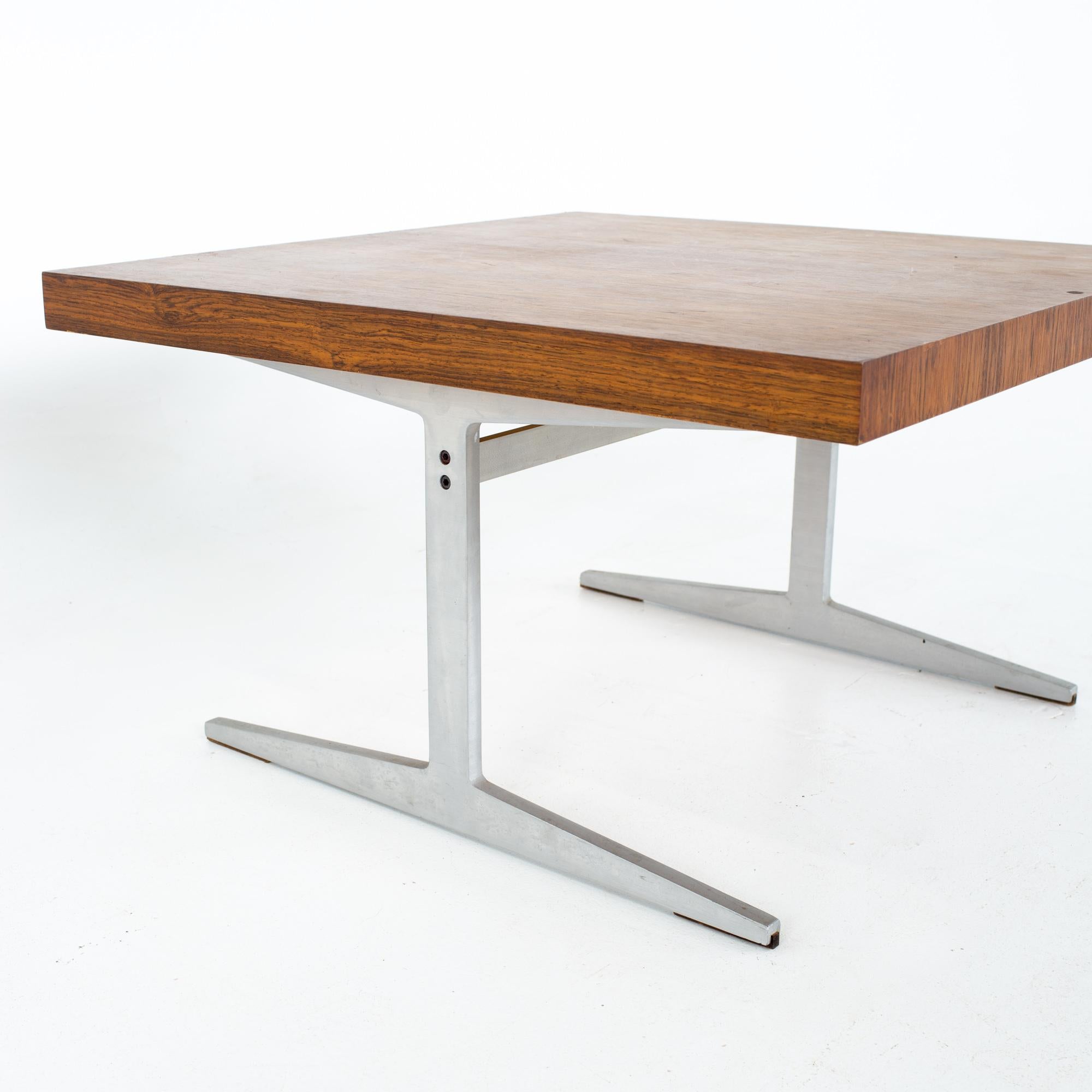 Late 20th Century Mid Century Rosewood and Aluminum Sleigh Base Side Table