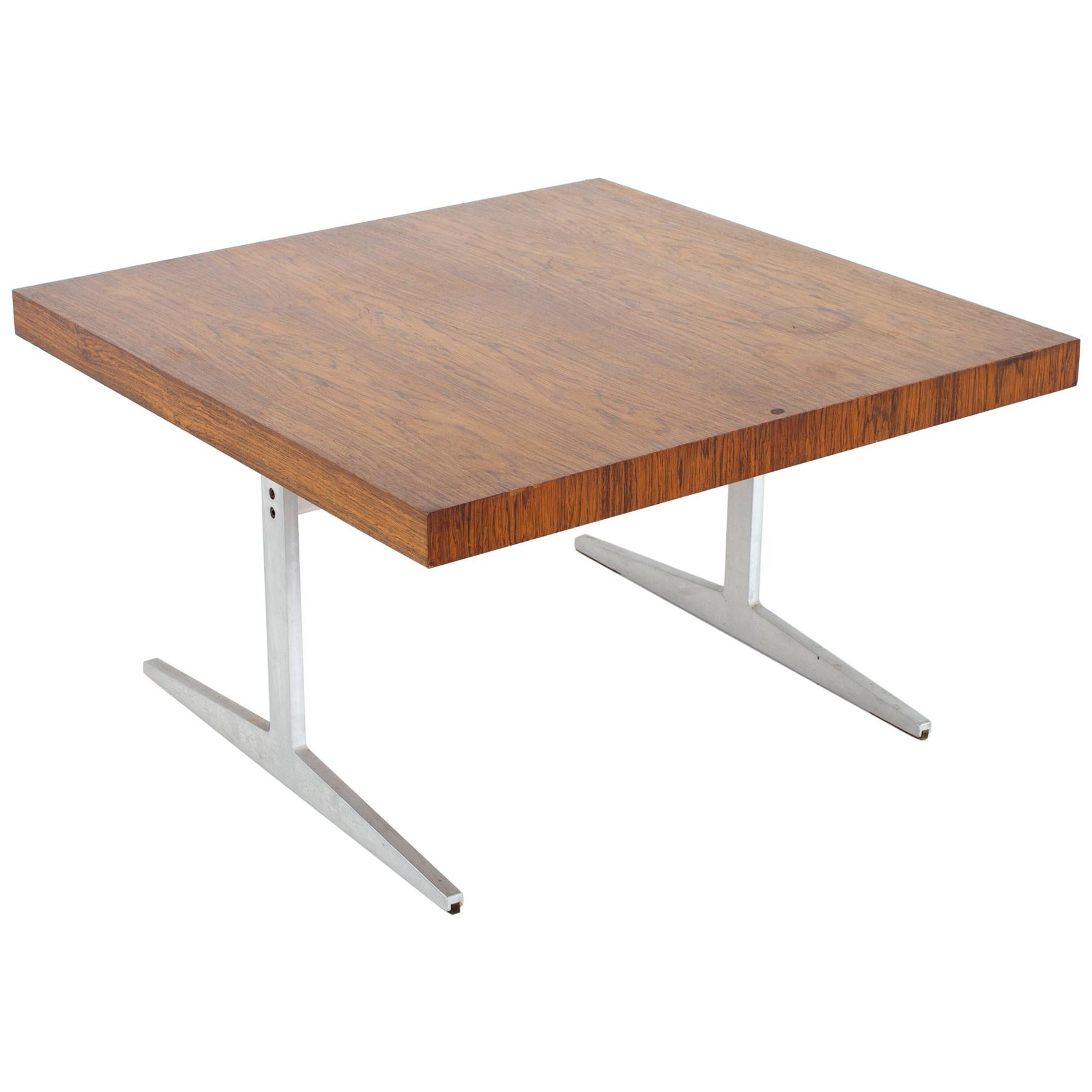 Mid Century Rosewood and Aluminum Sleigh Base Side Table