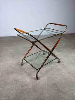Mid-Century Rosewood and Brass Bar Cart in the Style of Cesare Lacca, 1950s, Ita