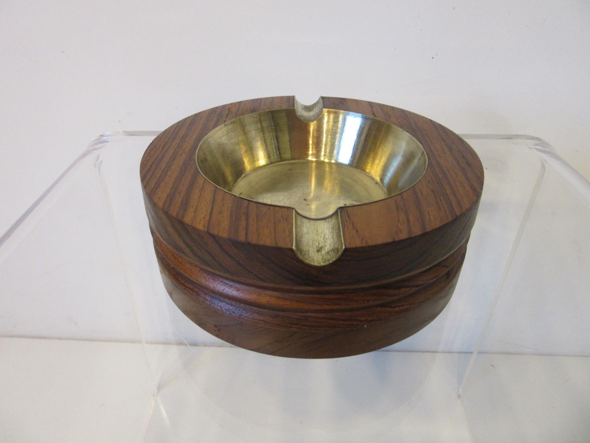 Unknown Midcentury Rosewood and Brass Large Ashtray by CE For Sale