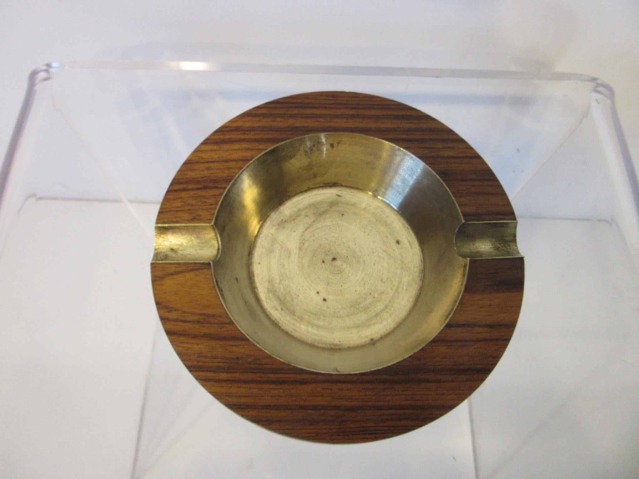 Midcentury Rosewood and Brass Large Ashtray by CE In Good Condition For Sale In Cincinnati, OH