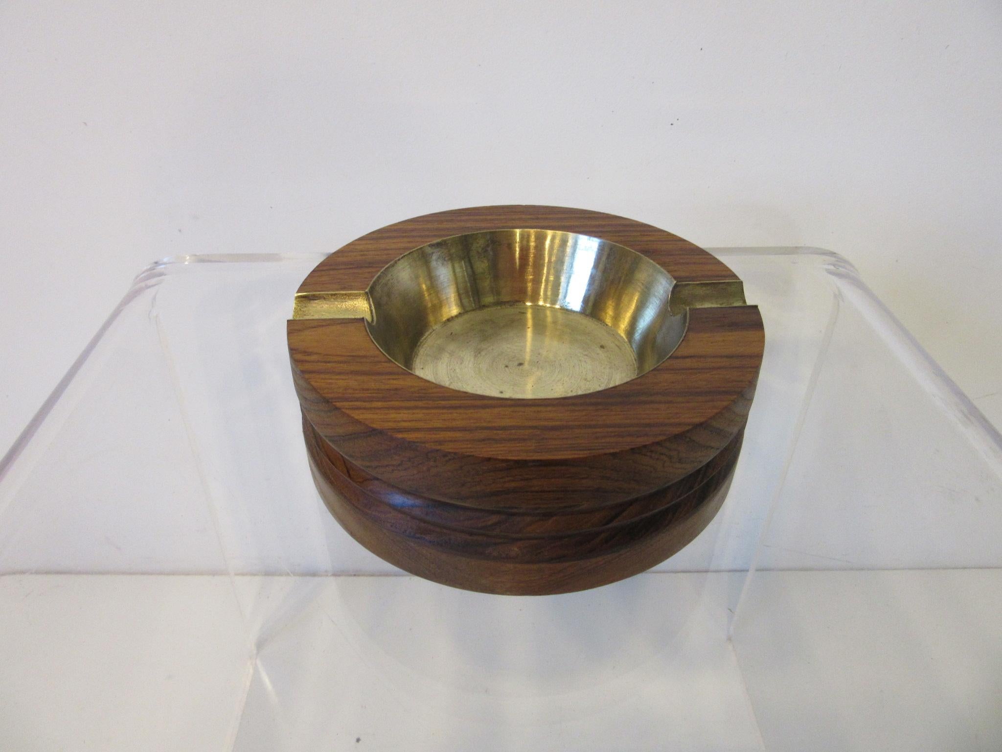 20th Century Midcentury Rosewood and Brass Large Ashtray by CE For Sale
