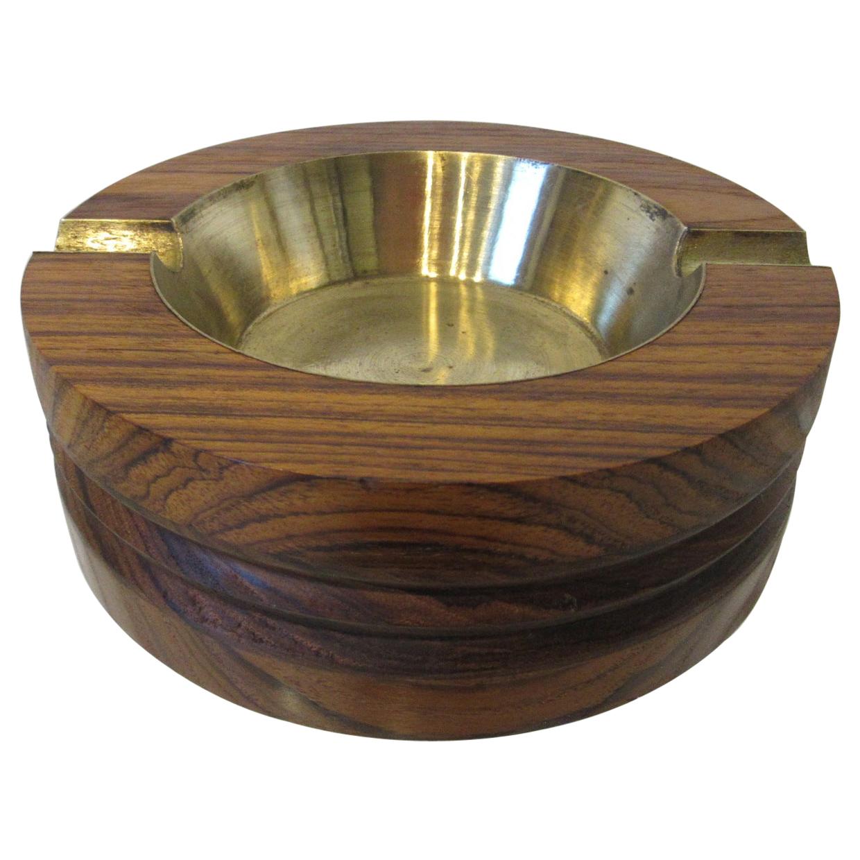 Midcentury Rosewood and Brass Large Ashtray by CE