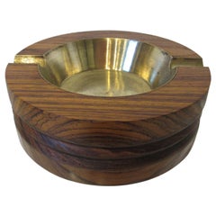 Retro Midcentury Rosewood and Brass Large Ashtray by CE