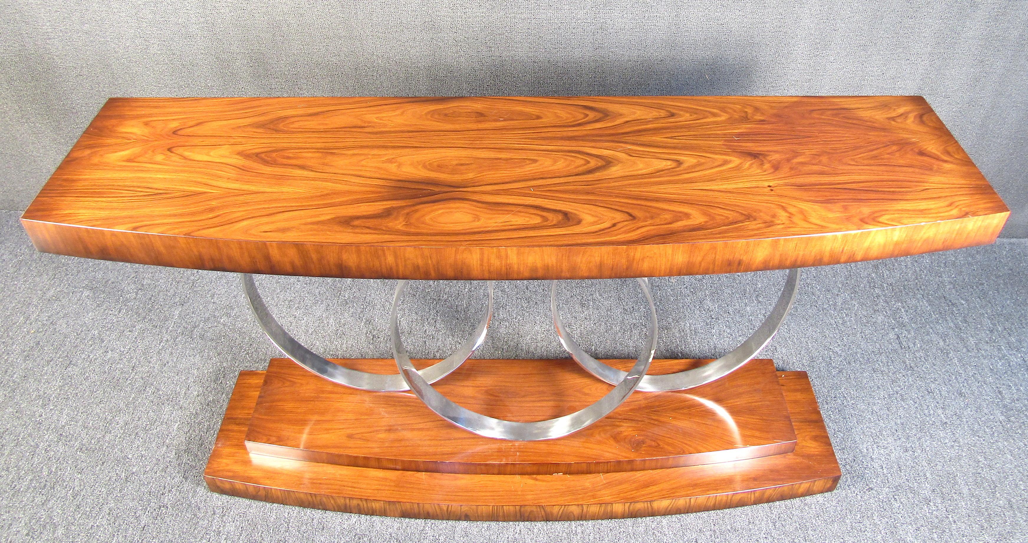 Midcentury Rosewood and Chrome Console Table For Sale 3