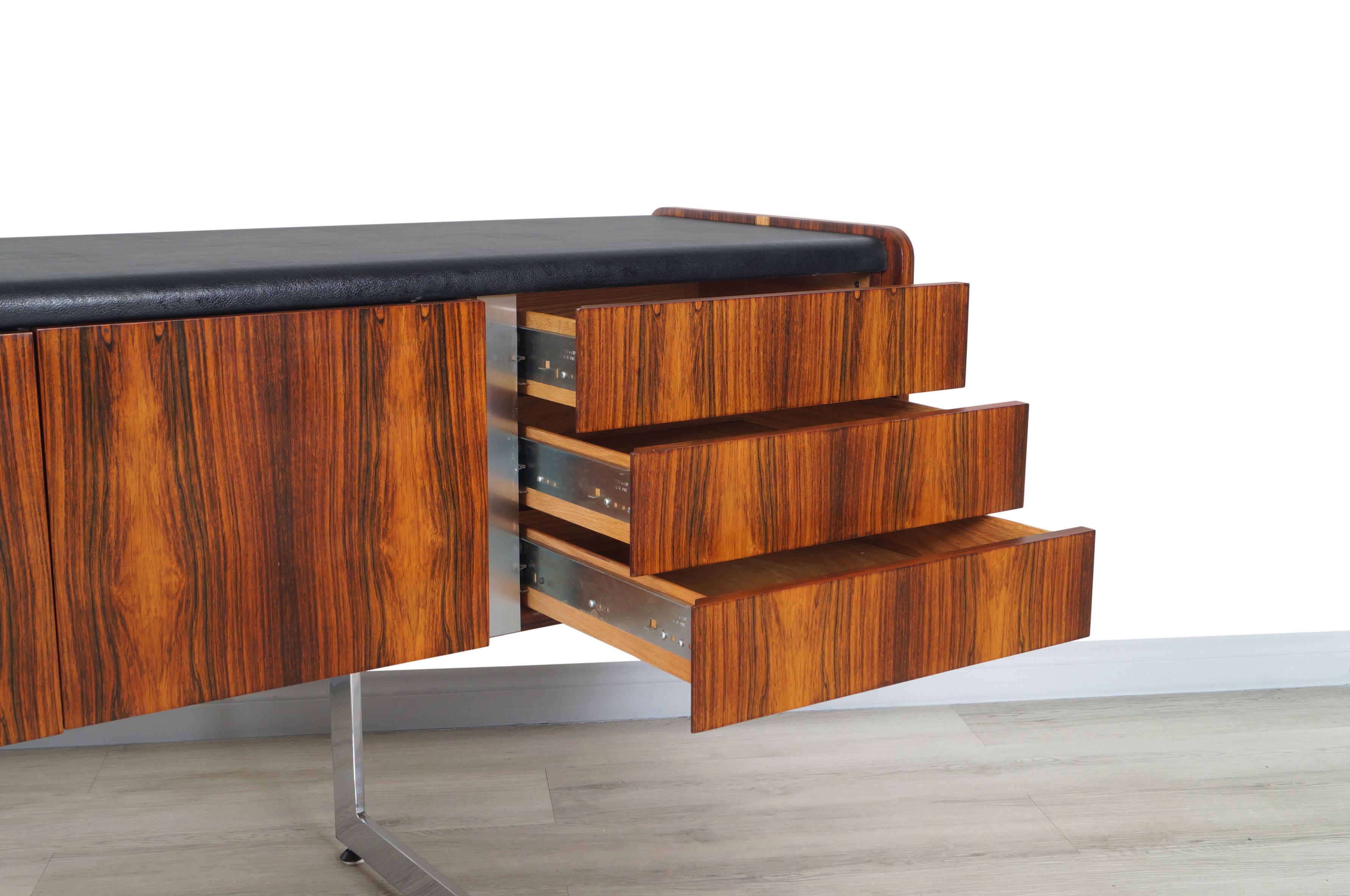 Canadian Midcentury Rosewood and Chrome Credenza by Ste. Marie & Laurent
