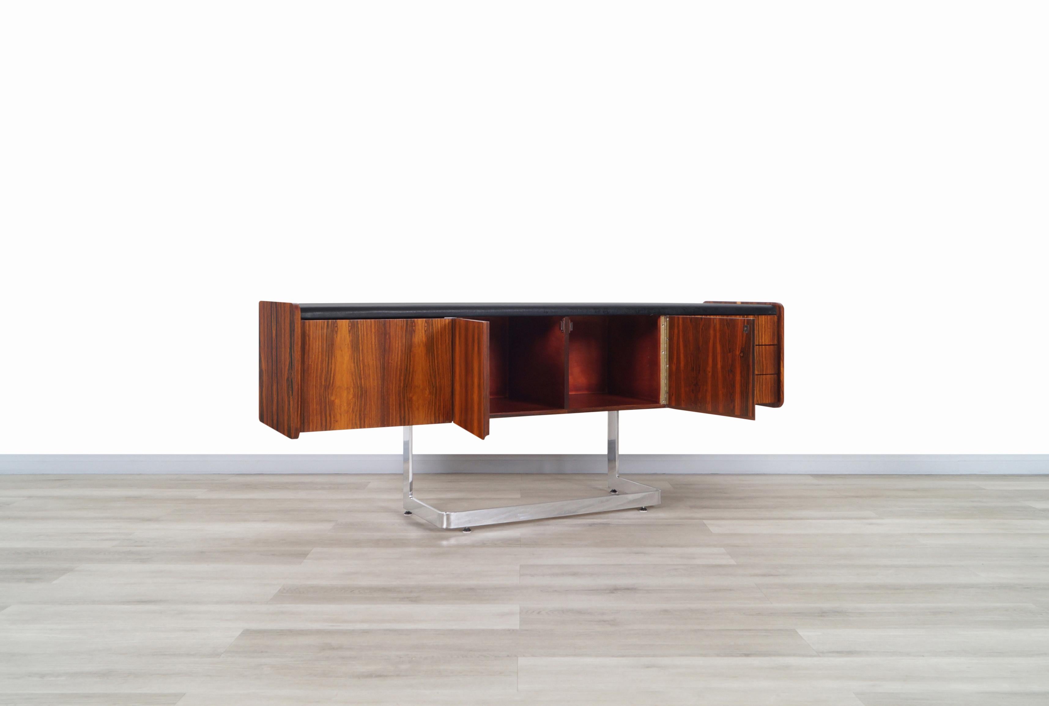 Mid-20th Century Midcentury Rosewood and Chrome Credenza by Ste. Marie & Laurent