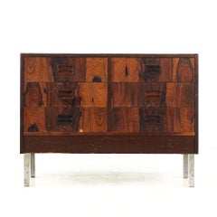 Mid Century Rosewood and Chrome Danish Dresser Chest of Drawers