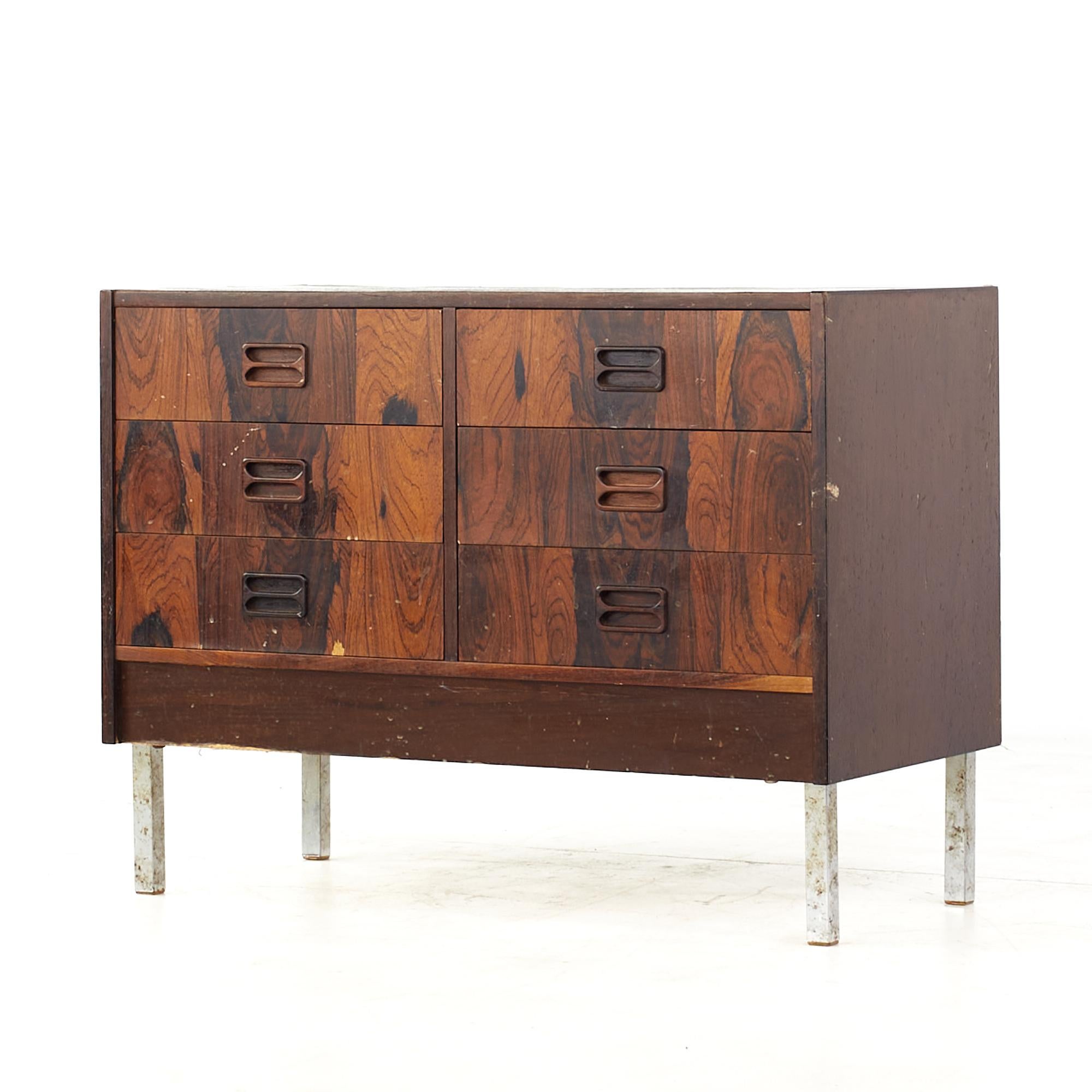 Mid-Century Modern Mid Century Rosewood and Chrome Danish Dresser Chest of Drawers For Sale