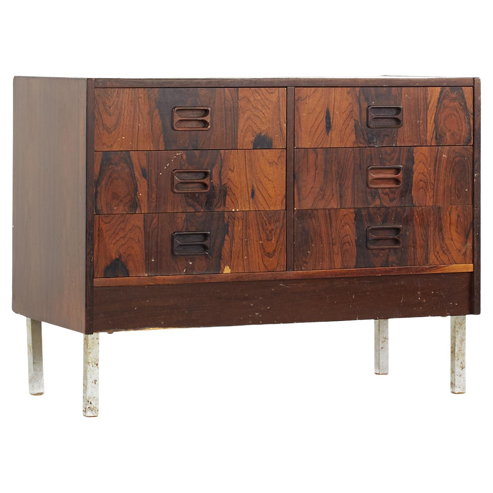 Mid Century Rosewood and Chrome Danish Dresser Chest of Drawers For Sale