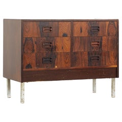 Mid Century Rosewood and Chrome Danish Dresser Chest of Drawers