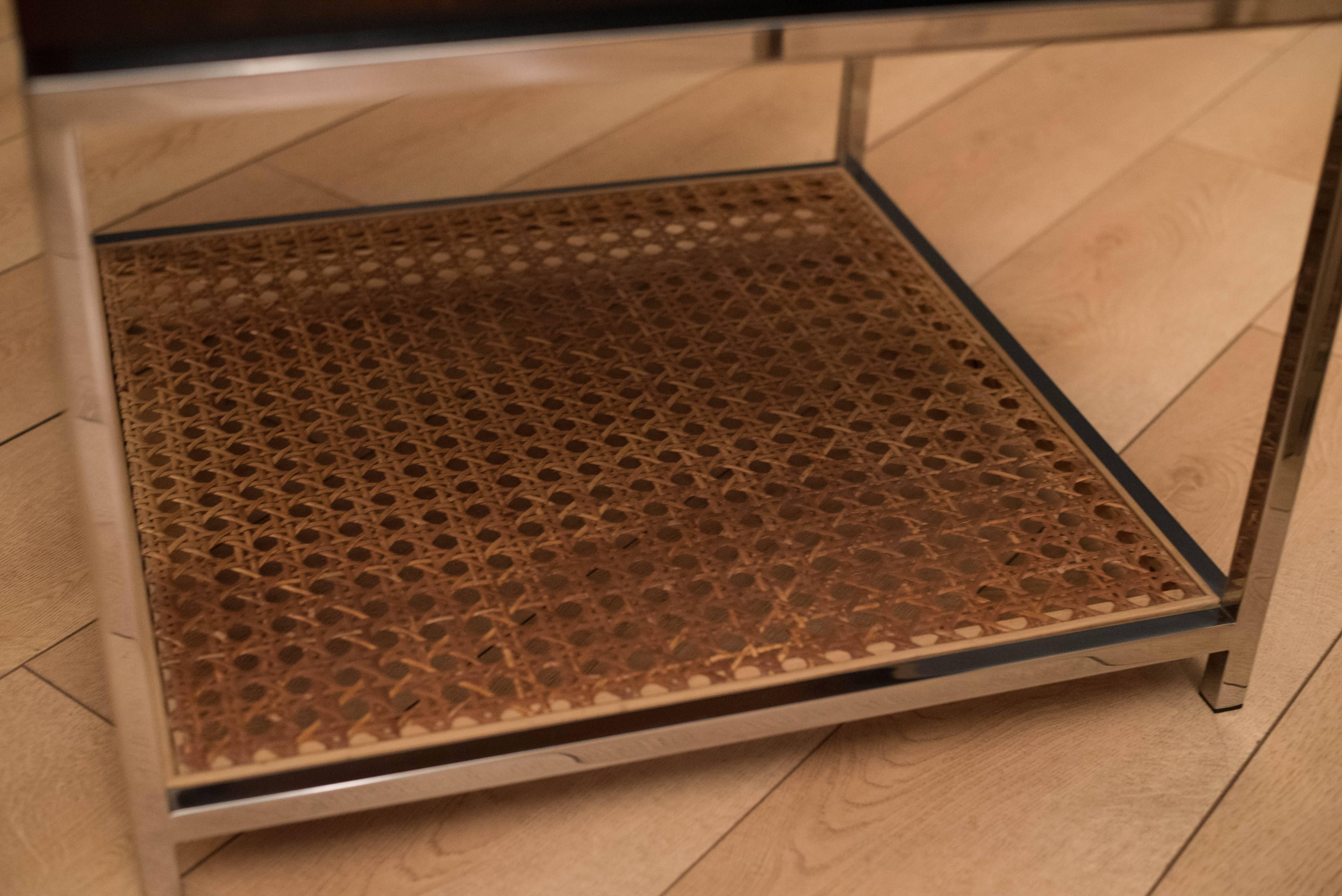 Cane Mid Century Rosewood and Chrome Side Tables