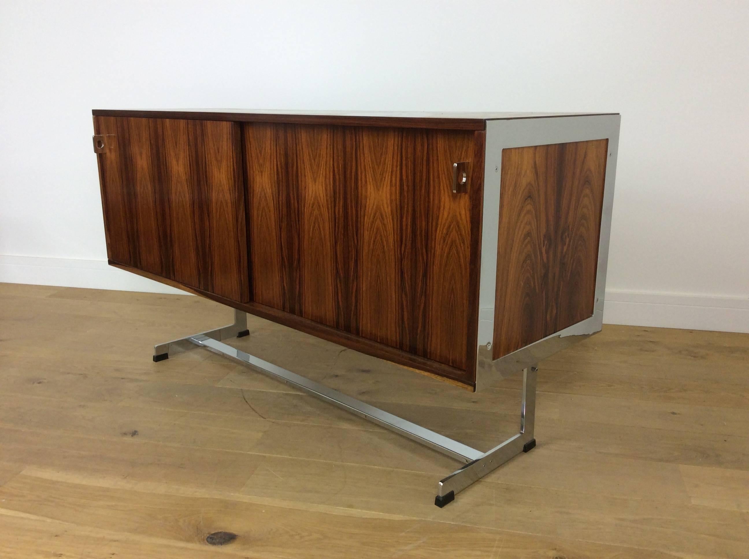 Mid-Century Modern Midcentury Rosewood and Chrome Sideboard or Credenza by Merrow Associates