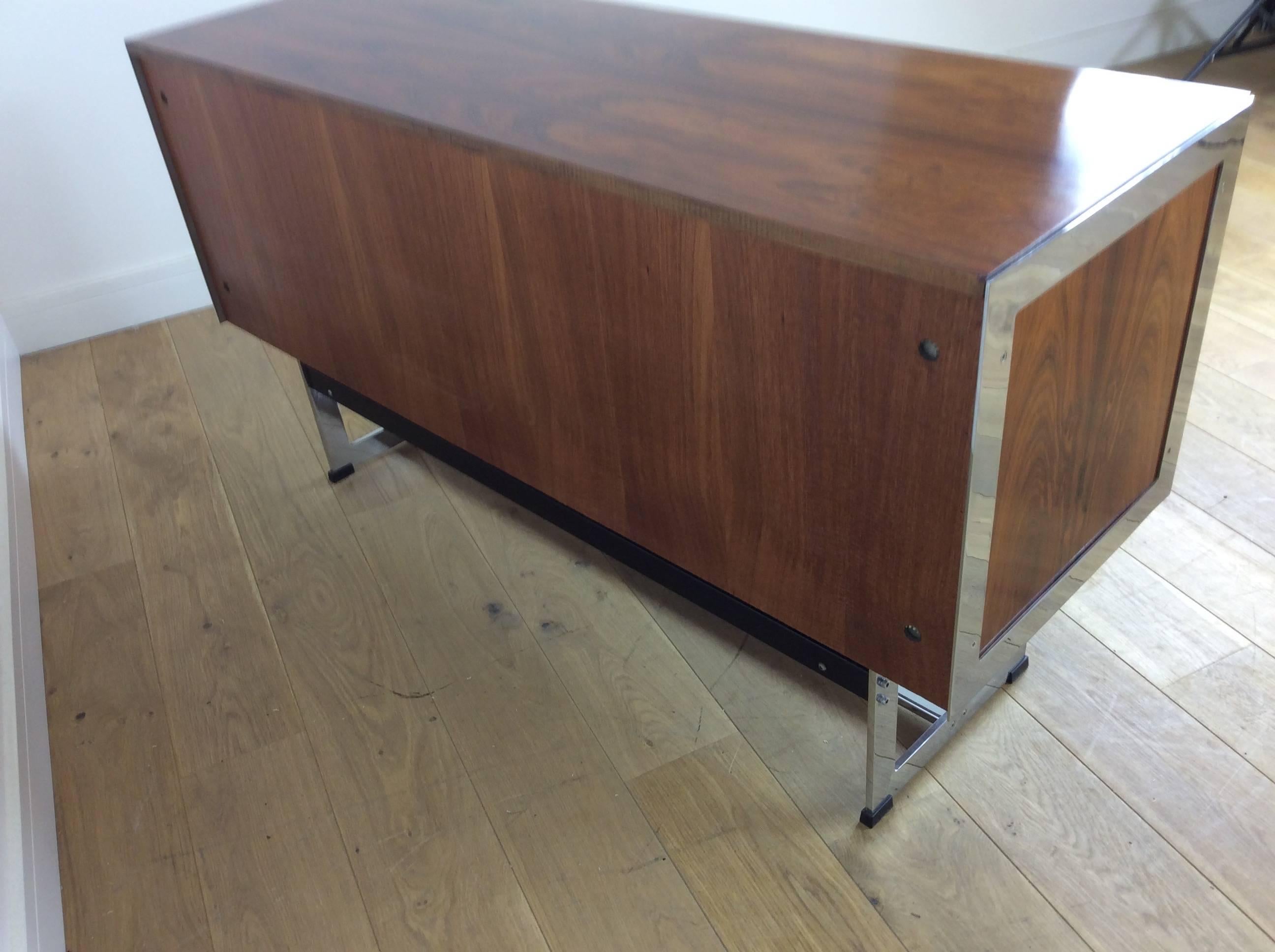 English Midcentury Rosewood and Chrome Sideboard or Credenza by Merrow Associates
