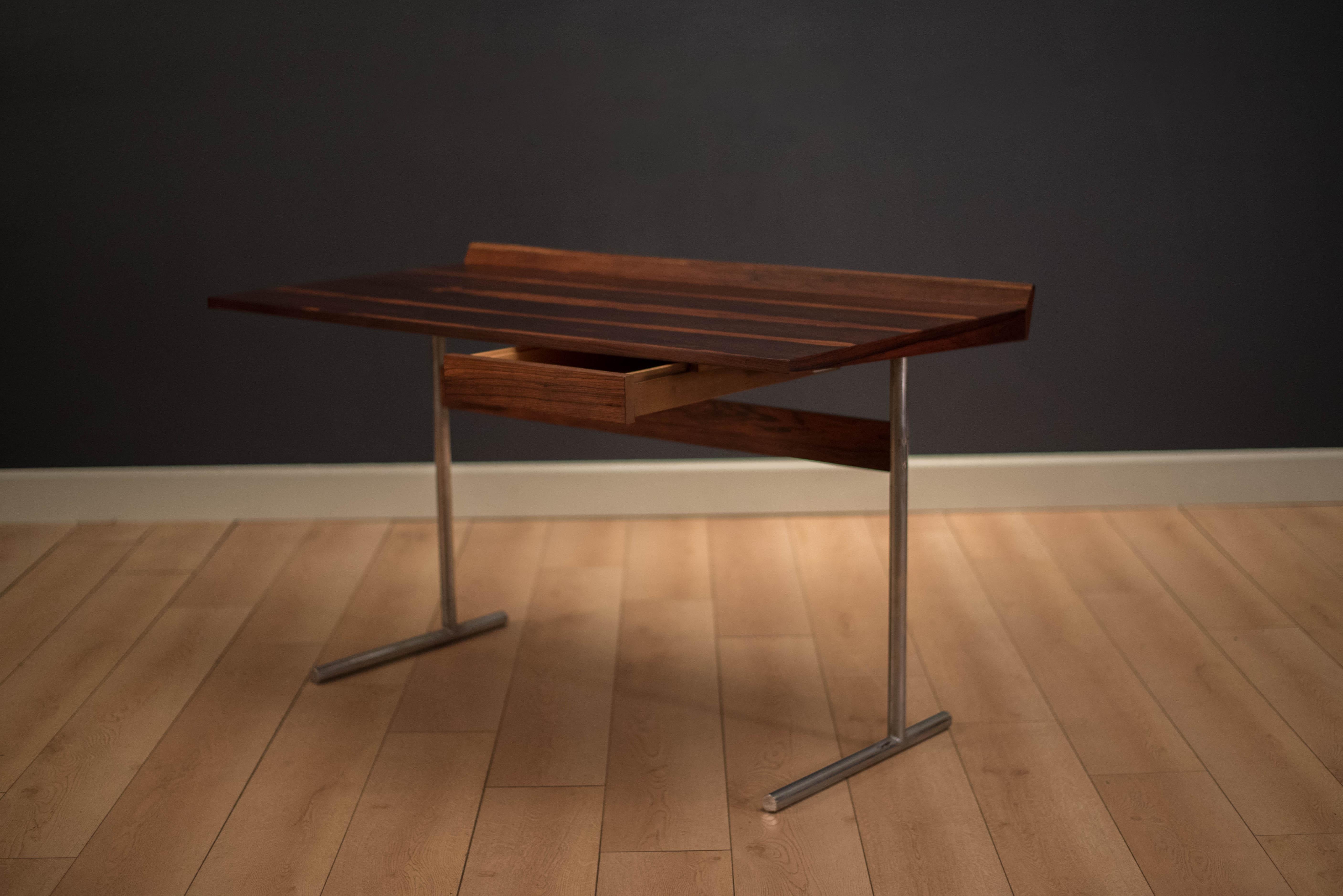 Mid Century Rosewood and Chrome Writing Desk 3
