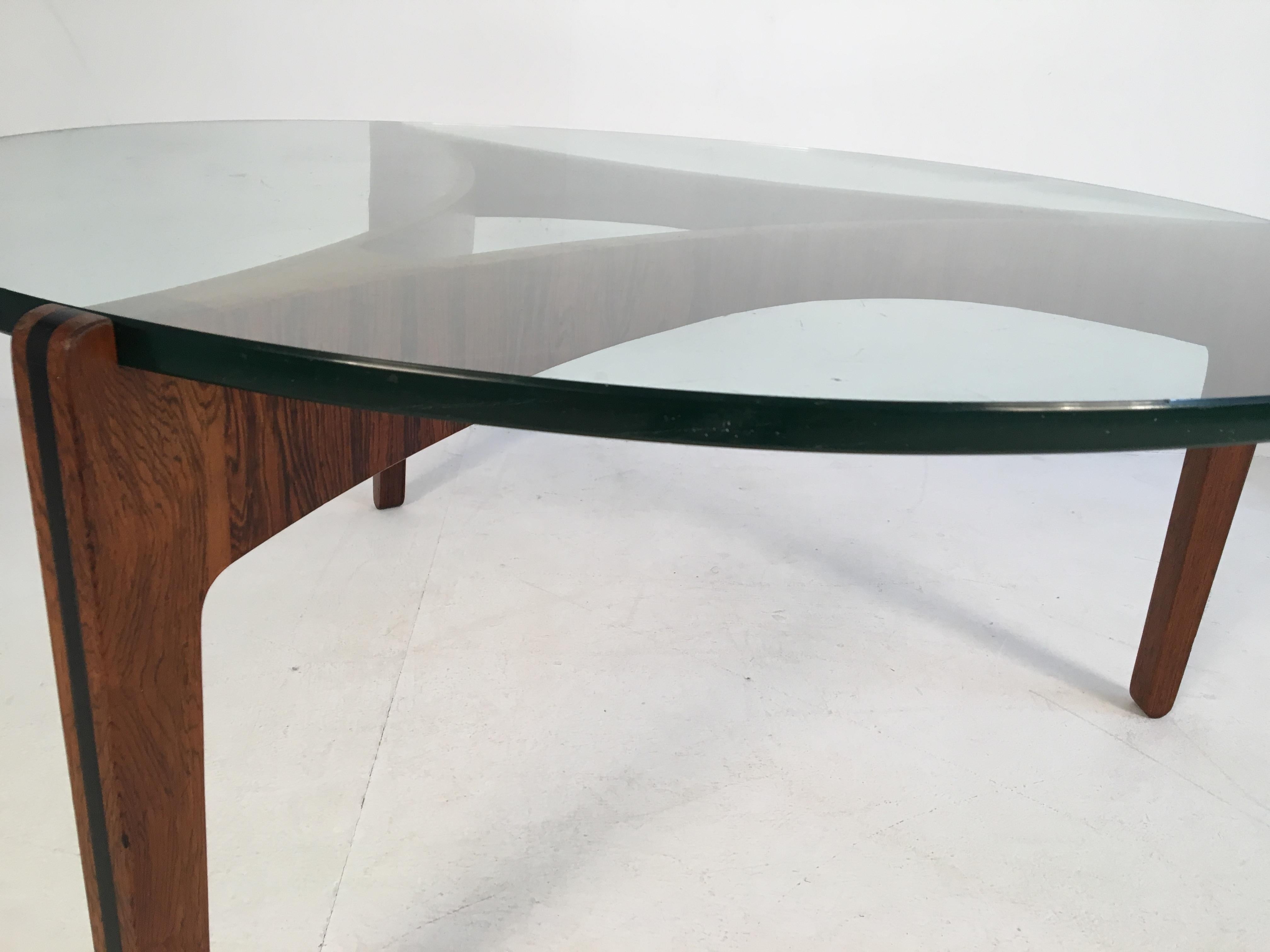 Mid-Century Modern Midcentury Rosewood and Glass Coffee Table by S. Ellekaer, Denmark, circa 1960