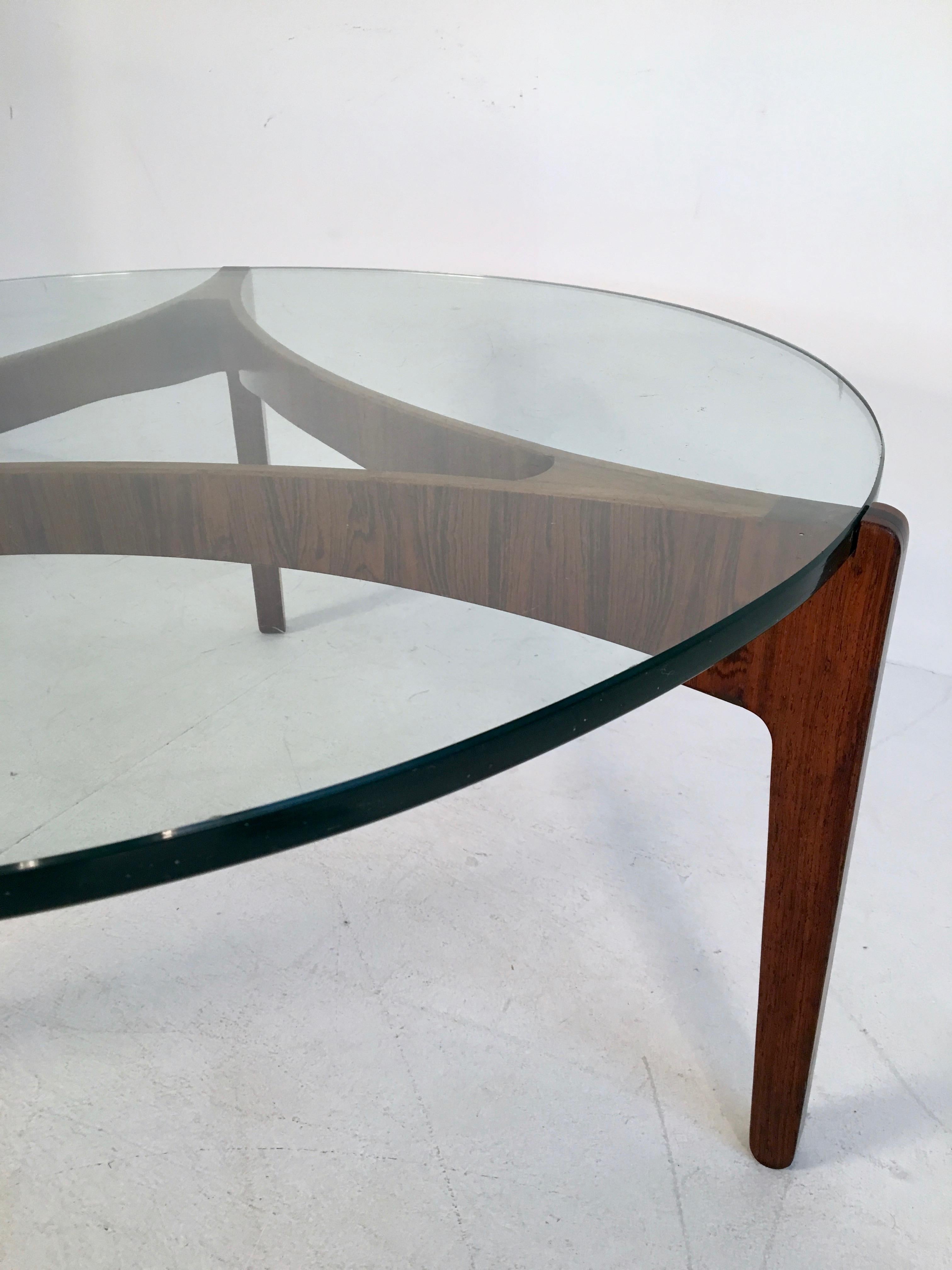 Danish Midcentury Rosewood and Glass Coffee Table by S. Ellekaer, Denmark, circa 1960