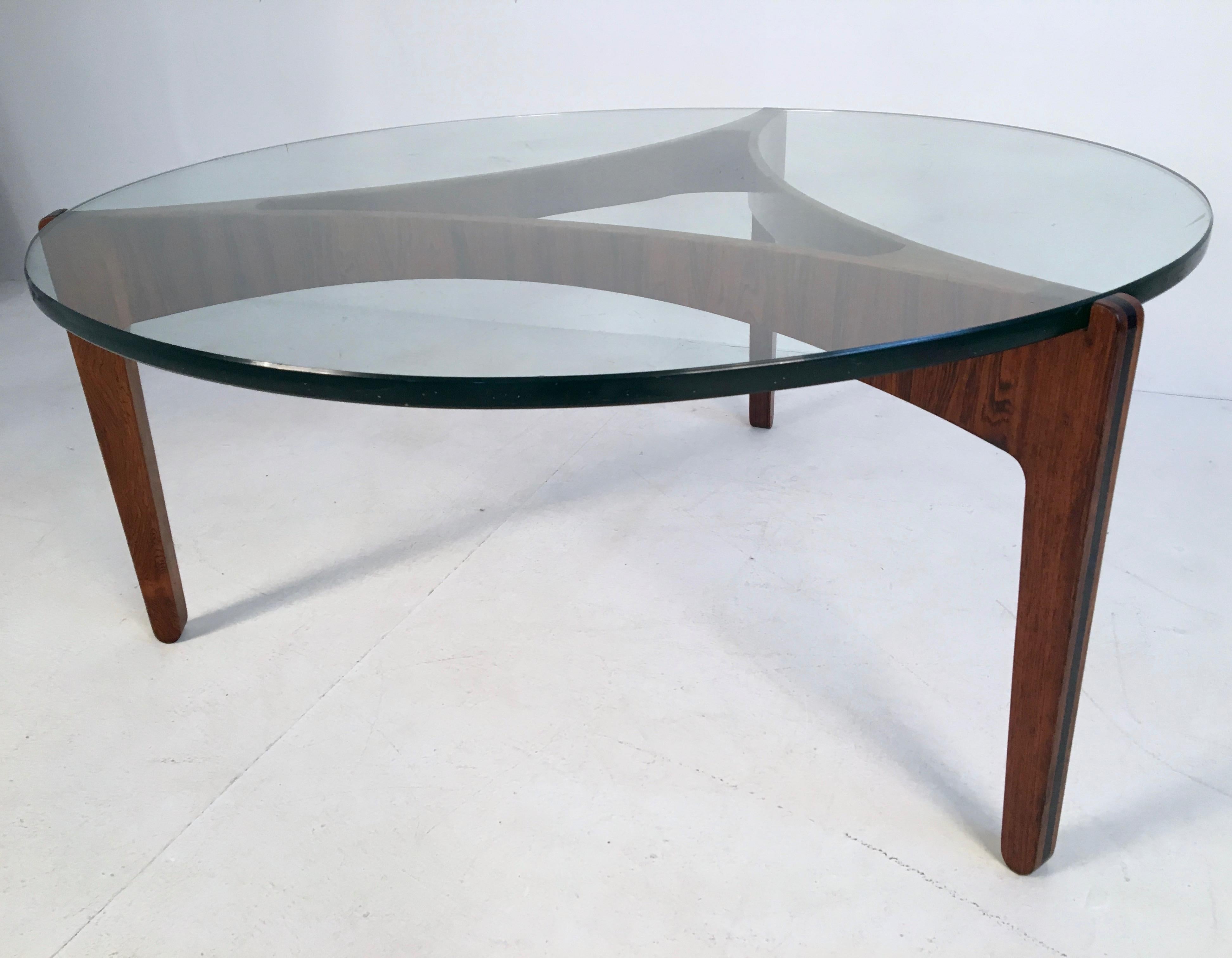 Midcentury Rosewood and Glass Coffee Table by S. Ellekaer, Denmark, circa 1960 1
