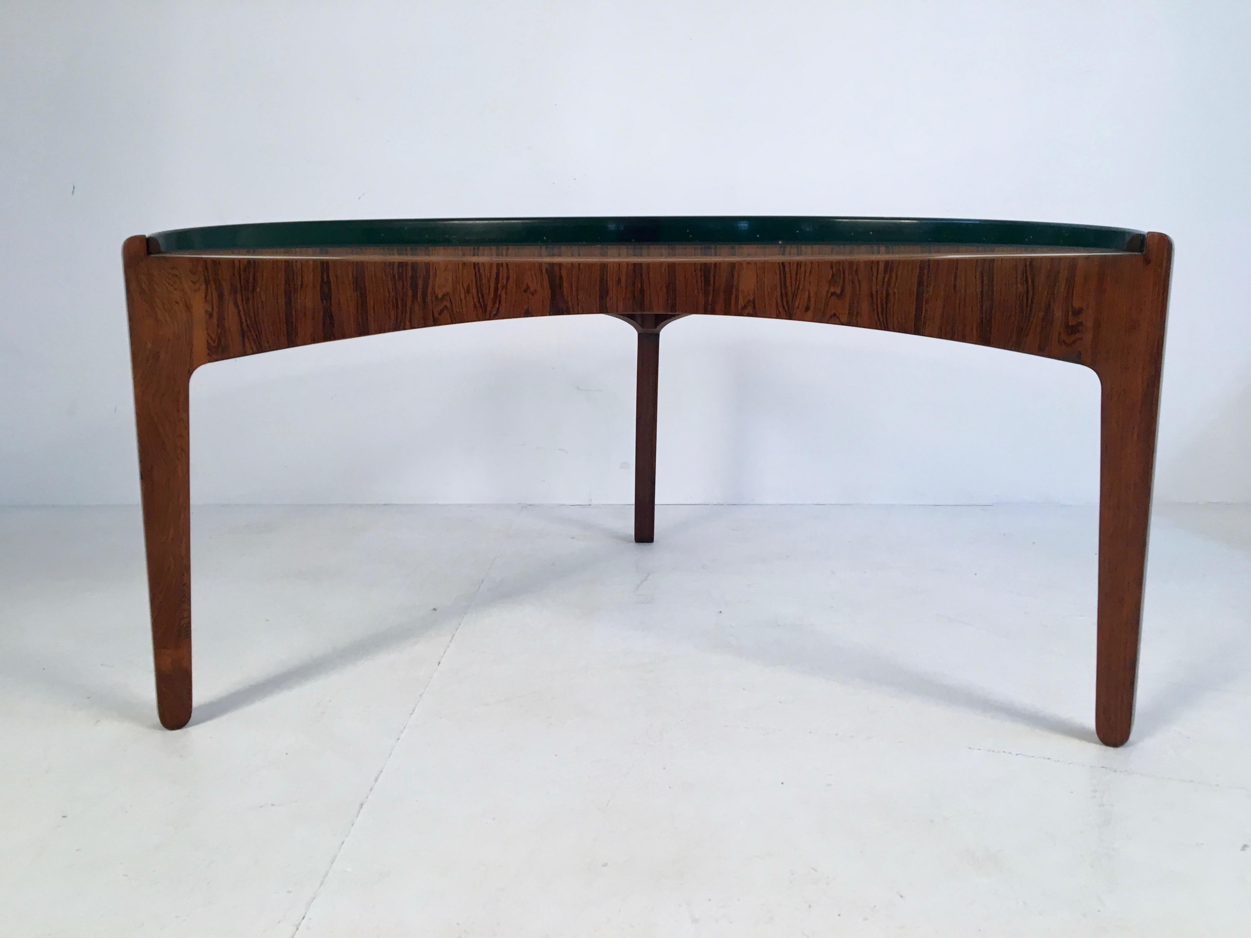 Midcentury Rosewood and Glass Coffee Table by S. Ellekaer, Denmark, circa 1960 2