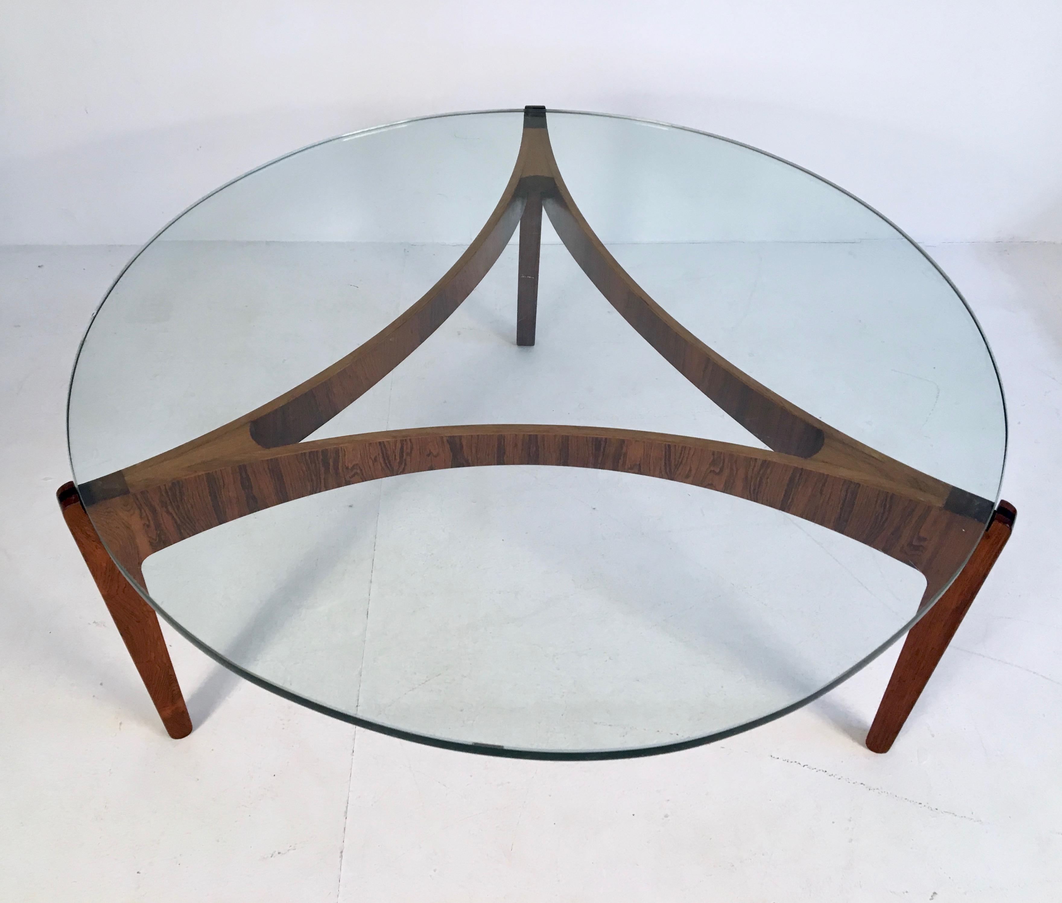 Midcentury Rosewood and Glass Coffee Table by S. Ellekaer, Denmark, circa 1960 3