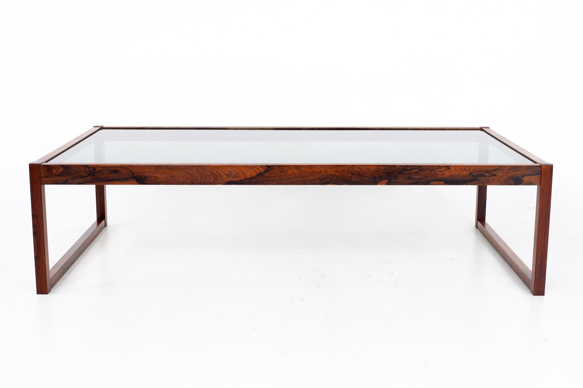 Mid-Century Modern Midcentury Rosewood and Glass Coffee Table
