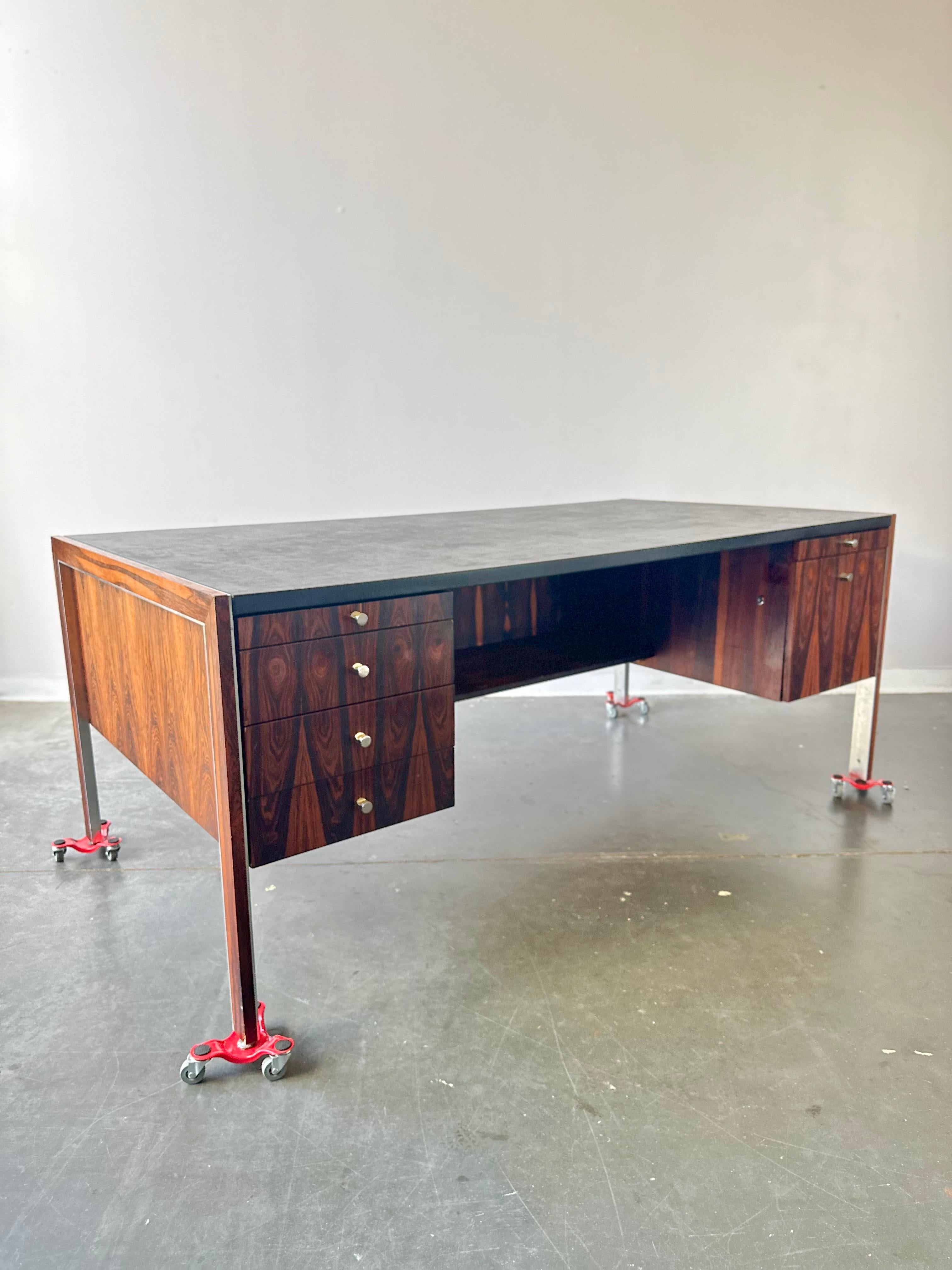 Mid-Century Modern Mid Century Rosewood And Leather Executive Desk By Herman Miller for Biltrite
