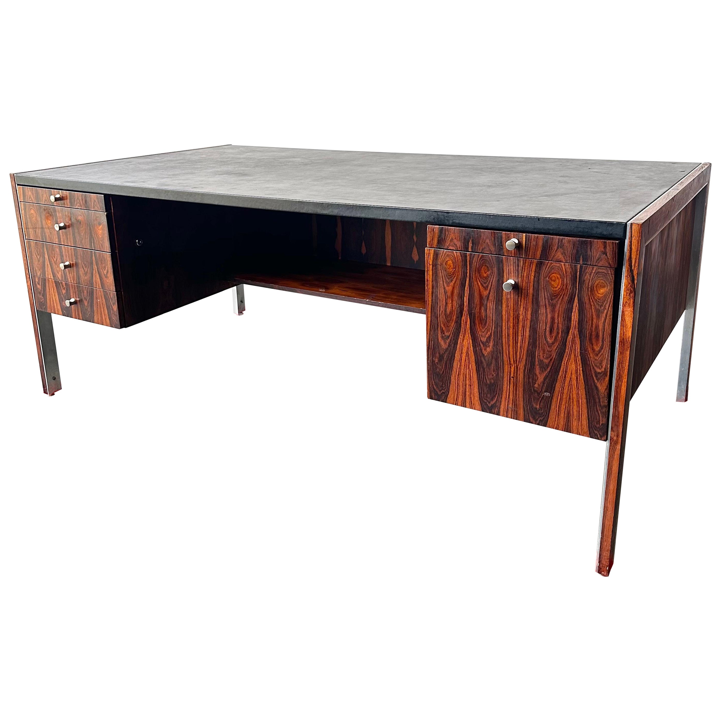 Mid Century Rosewood And Leather Executive Desk By Herman Miller for Biltrite