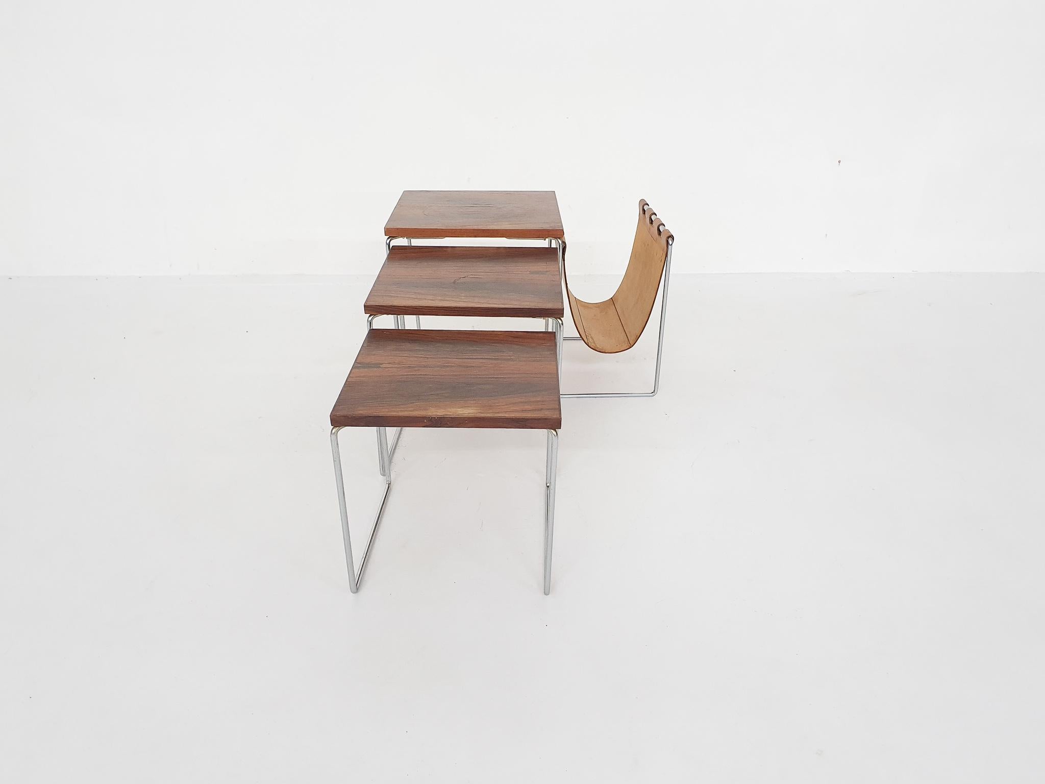 Mid-Century Rosewood and Leather Mimiset by Brabantia, the Netherlands, 1950's 5