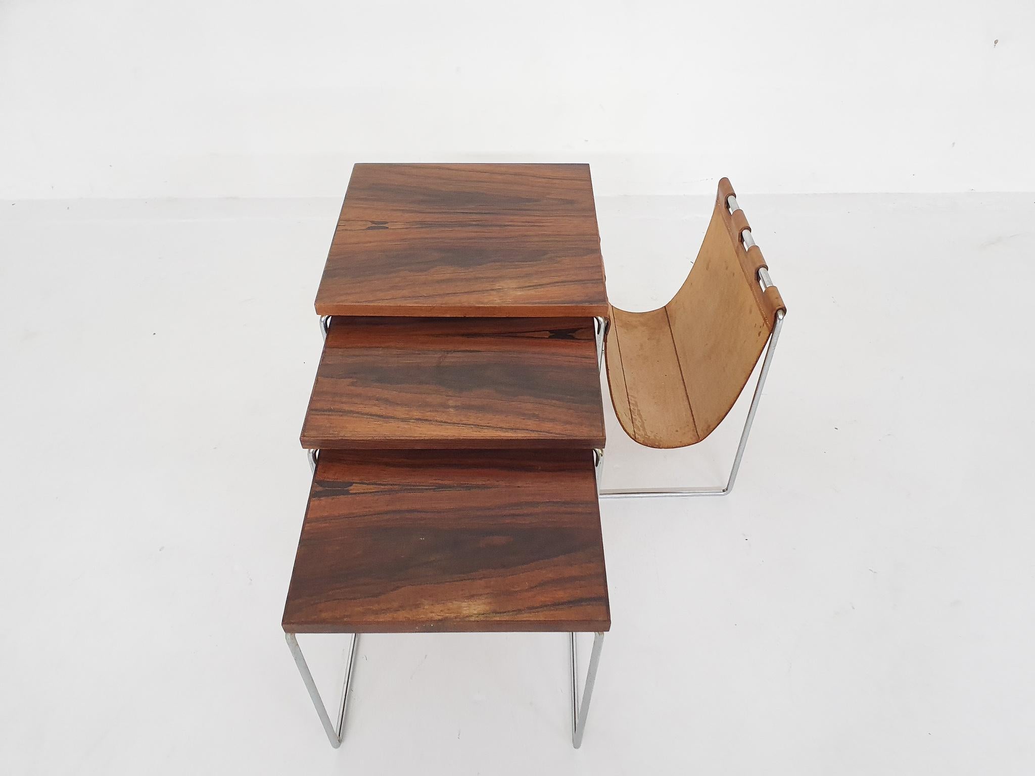 Mid-Century Rosewood and Leather Mimiset by Brabantia, the Netherlands, 1950's 6