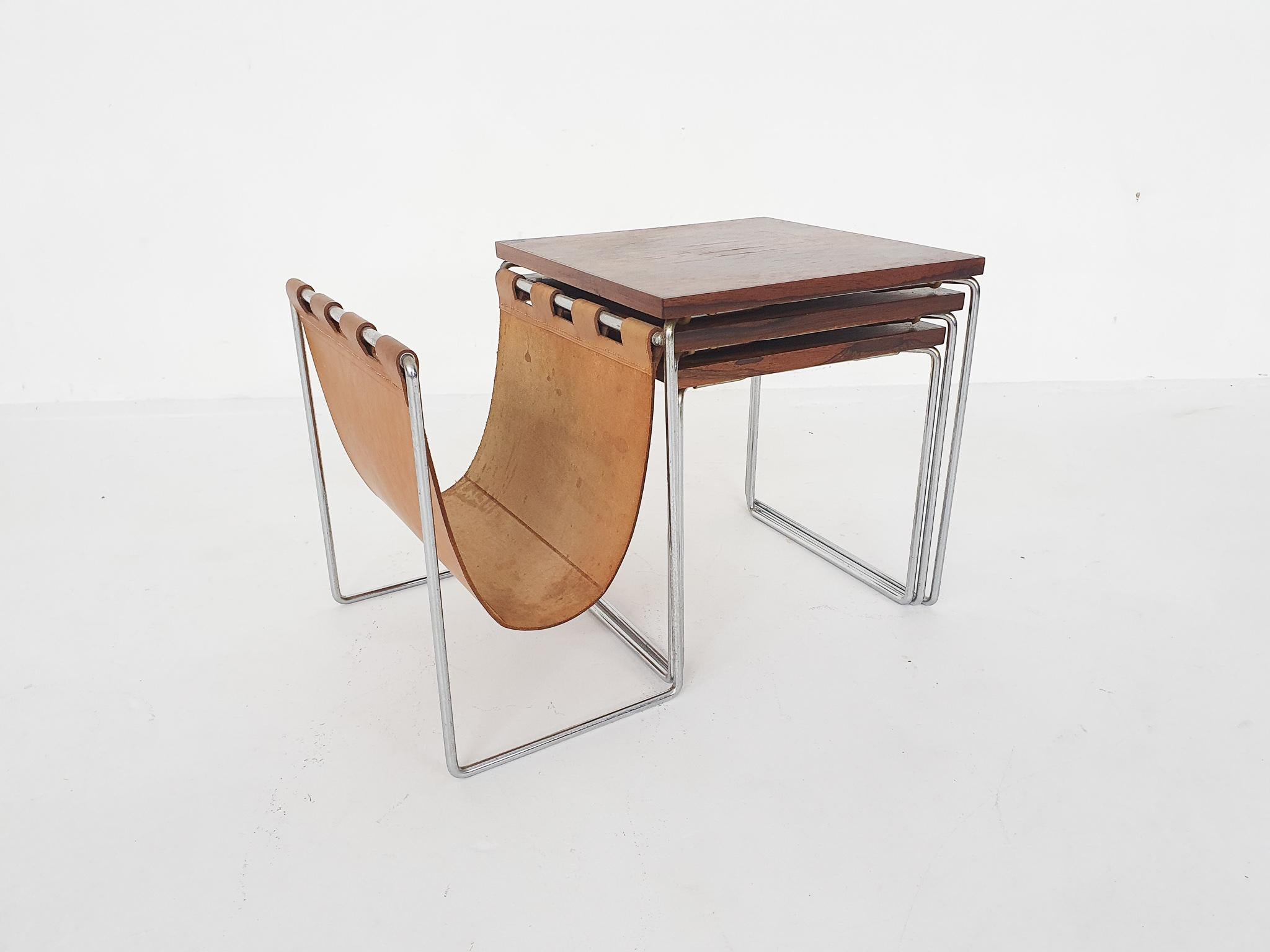 Mid-Century Modern Mid-Century Rosewood and Leather Mimiset by Brabantia, the Netherlands, 1950's