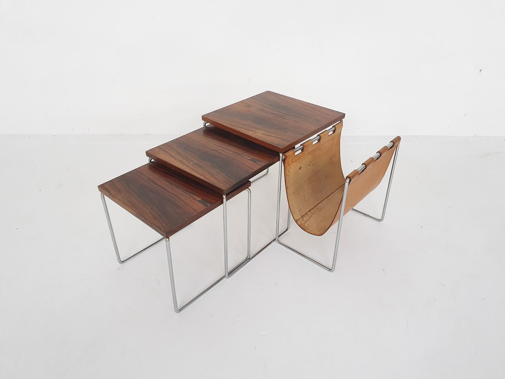 Dutch Mid-Century Rosewood and Leather Mimiset by Brabantia, the Netherlands, 1950's