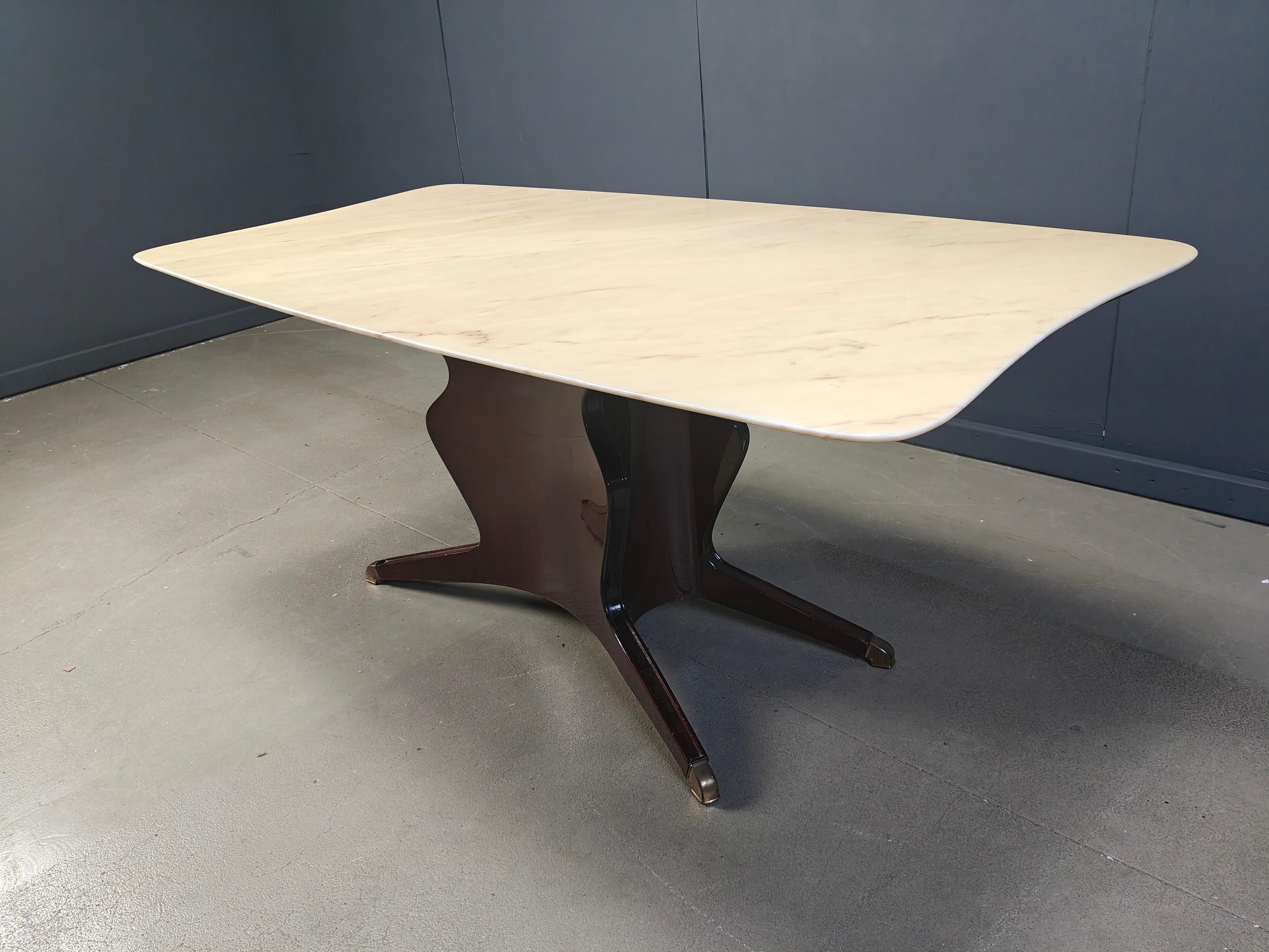Mesa de comedor de palisandro y mármol de mediados de siglo de Osvaldo Borsani, años 50 en Bueno estado para la venta en Leuven, Vlaams Gewest