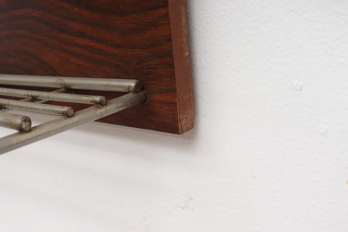 Mid-Century Rosewood and Metal Wall Mounted Coat Rack For Sale 3