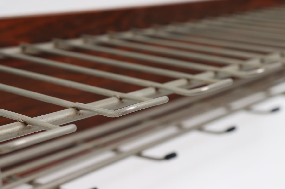 20th Century Mid-Century Rosewood and Metal Wall Mounted Coat Rack For Sale