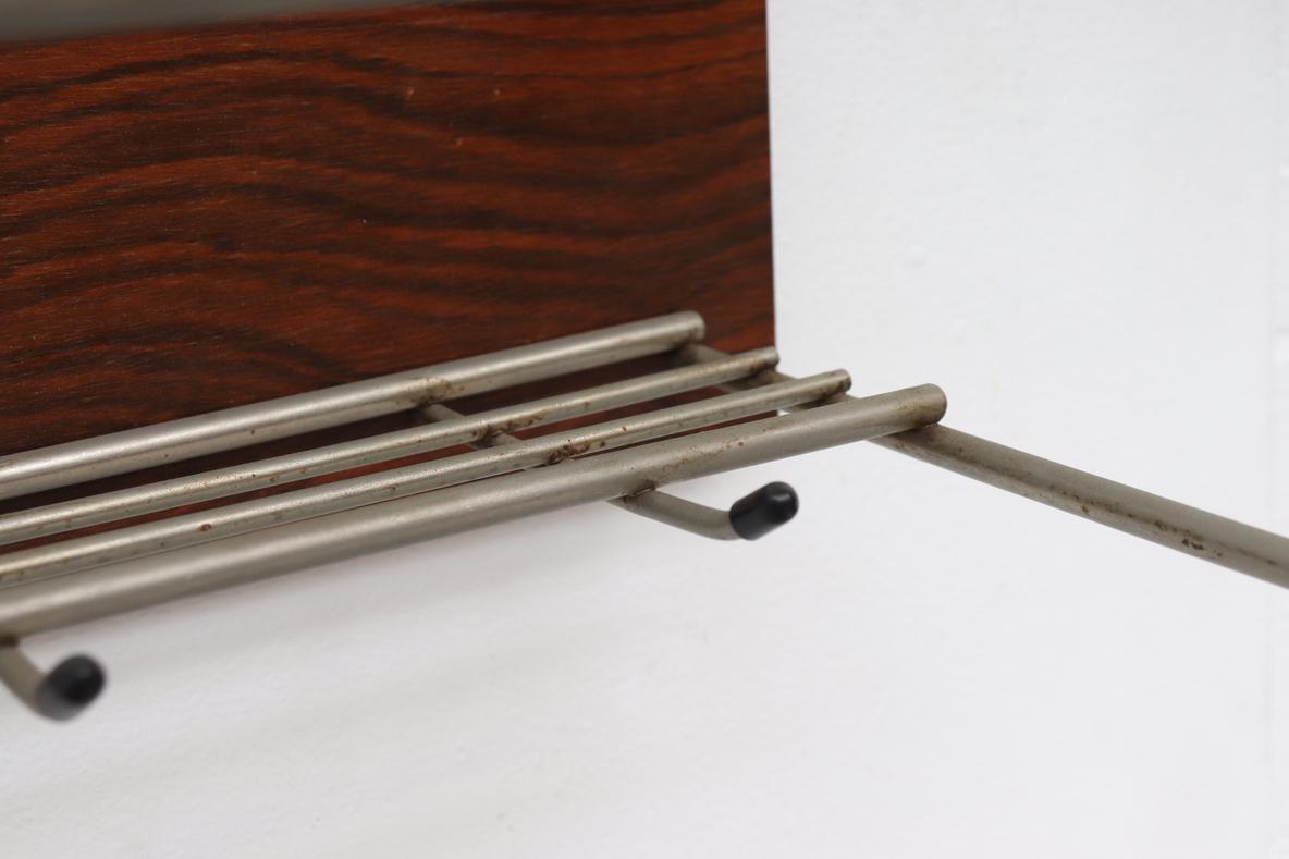 Mid-Century Rosewood and Metal Wall Mounted Coat Rack For Sale 2