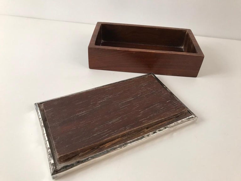 Midcentury Rosewood and Silver Box with Ancient Peruvian Textile For Sale 5