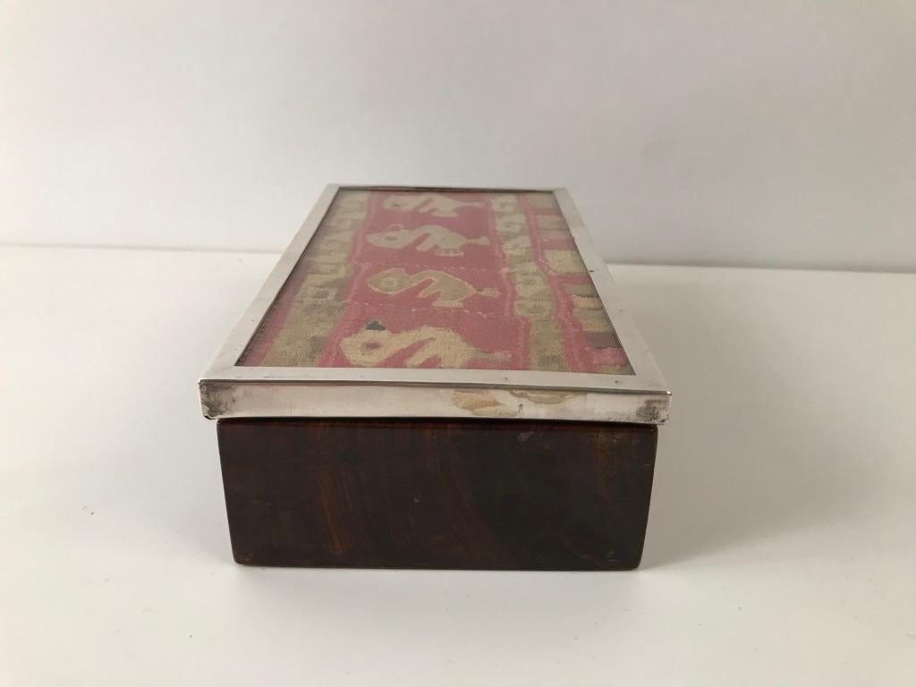 Pre-Columbian Rosewood and Silver Box with Ancient Peruvian Chancay Textile
