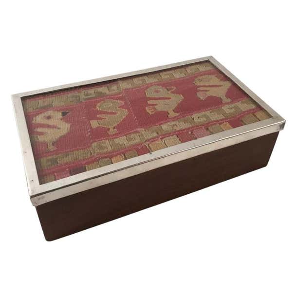 Rosewood and Silver Box with Ancient Peruvian Chancay Textile at ...