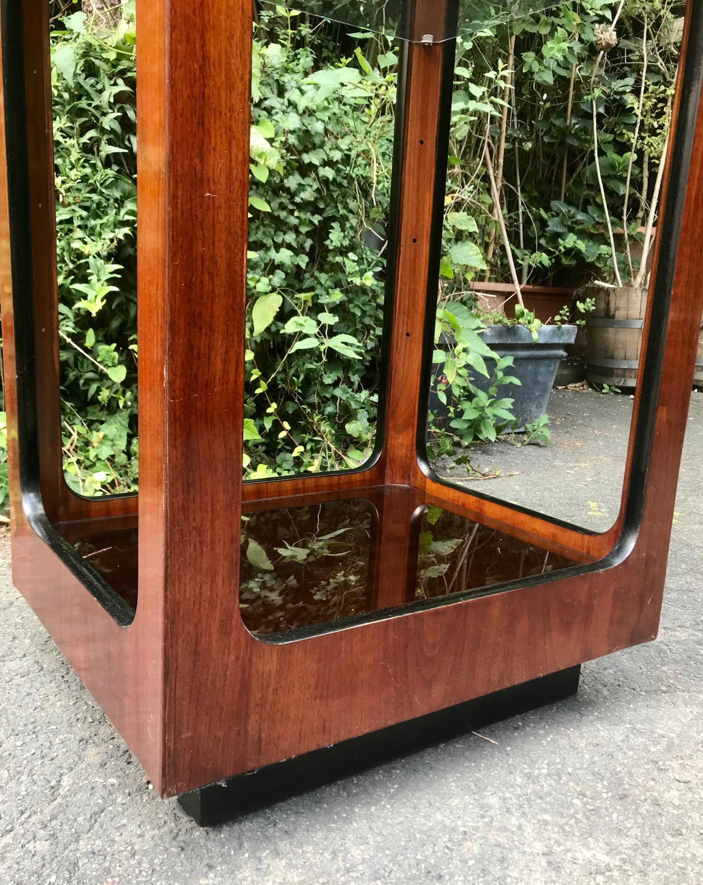 American Modern midcentury rosewood and smocked glass shelf by John Keal, 1960 For Sale