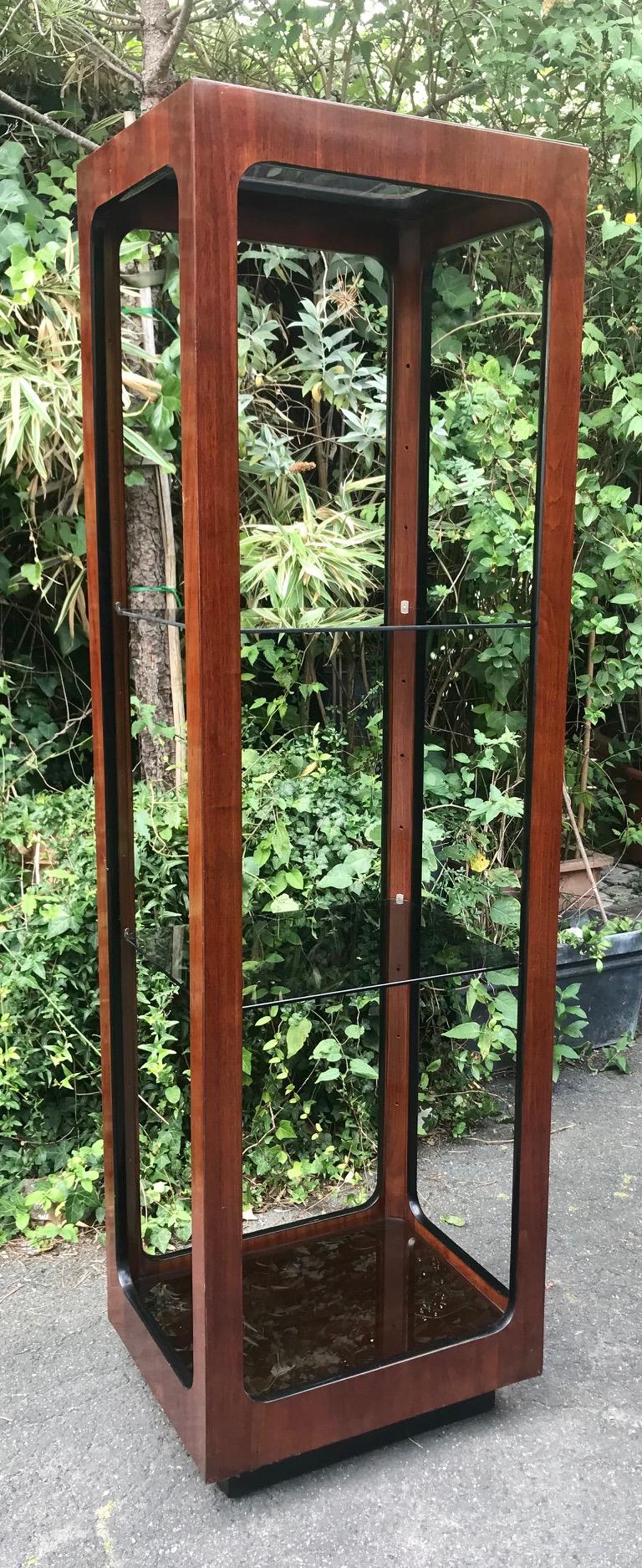 Modern midcentury rosewood and smocked glass shelf by John Keal, 1960 For Sale 1