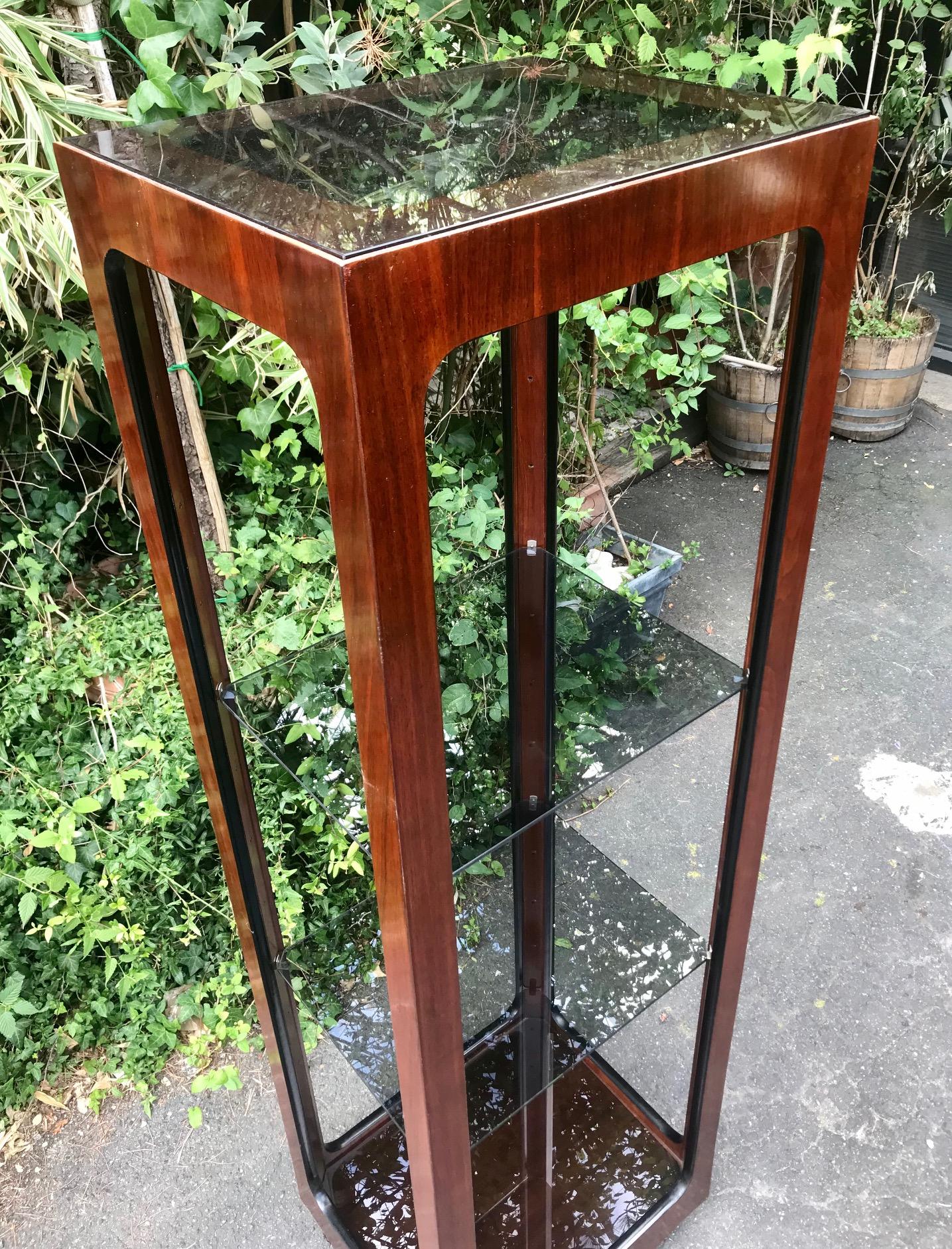 Modern midcentury rosewood and smocked glass shelf by John Keal, 1960 For Sale 2