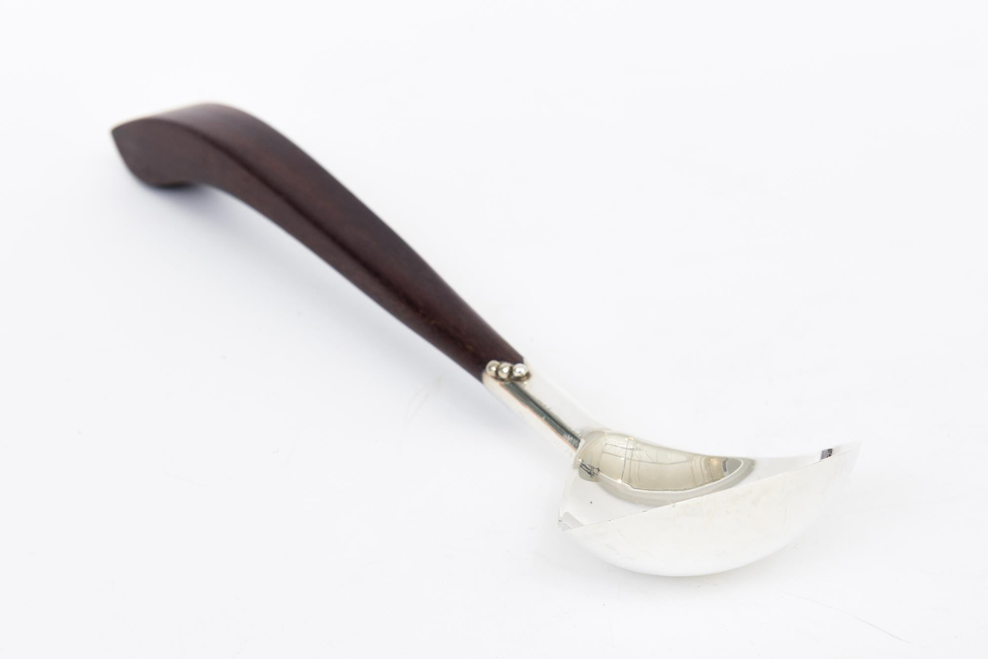 Mid-Century Modern Mid Century Rosewood and Sterling Silver Sculptural Serving Spoon Hallmarked For Sale