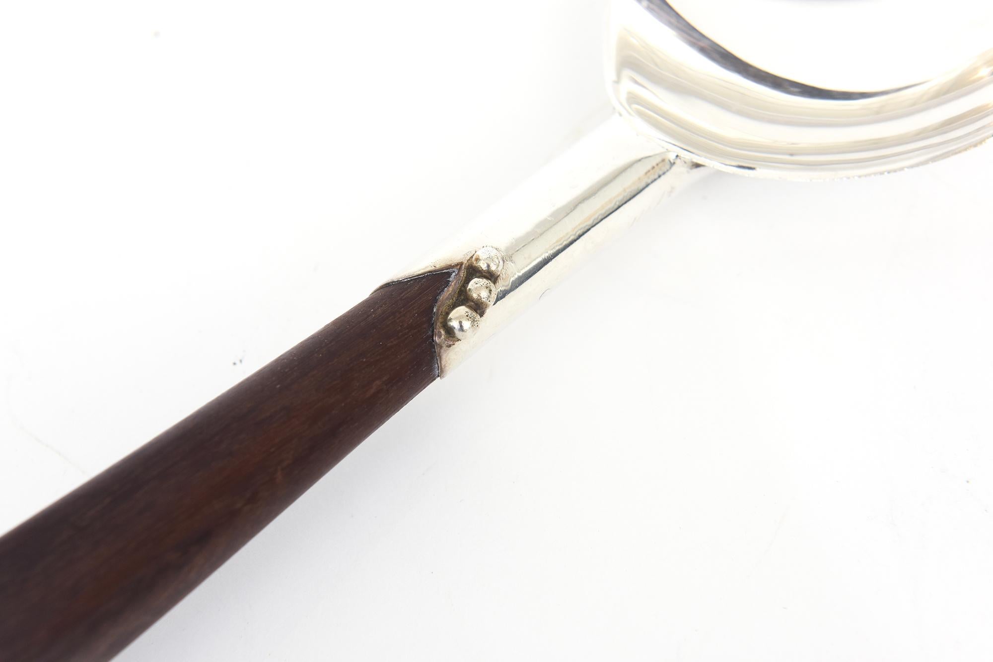 Mexican Mid Century Rosewood and Sterling Silver Sculptural Serving Spoon Hallmarked For Sale