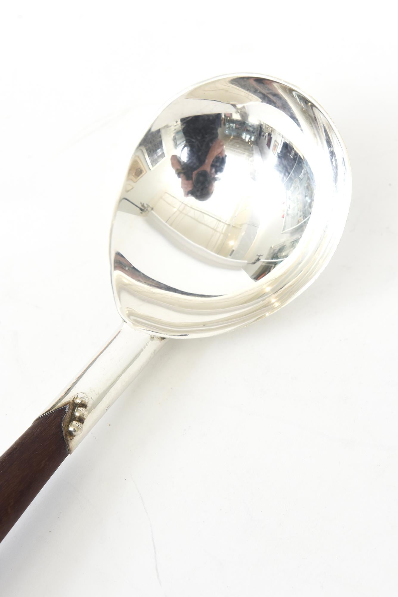 Mid Century Rosewood and Sterling Silver Sculptural Serving Spoon Hallmarked In Good Condition For Sale In North Miami, FL